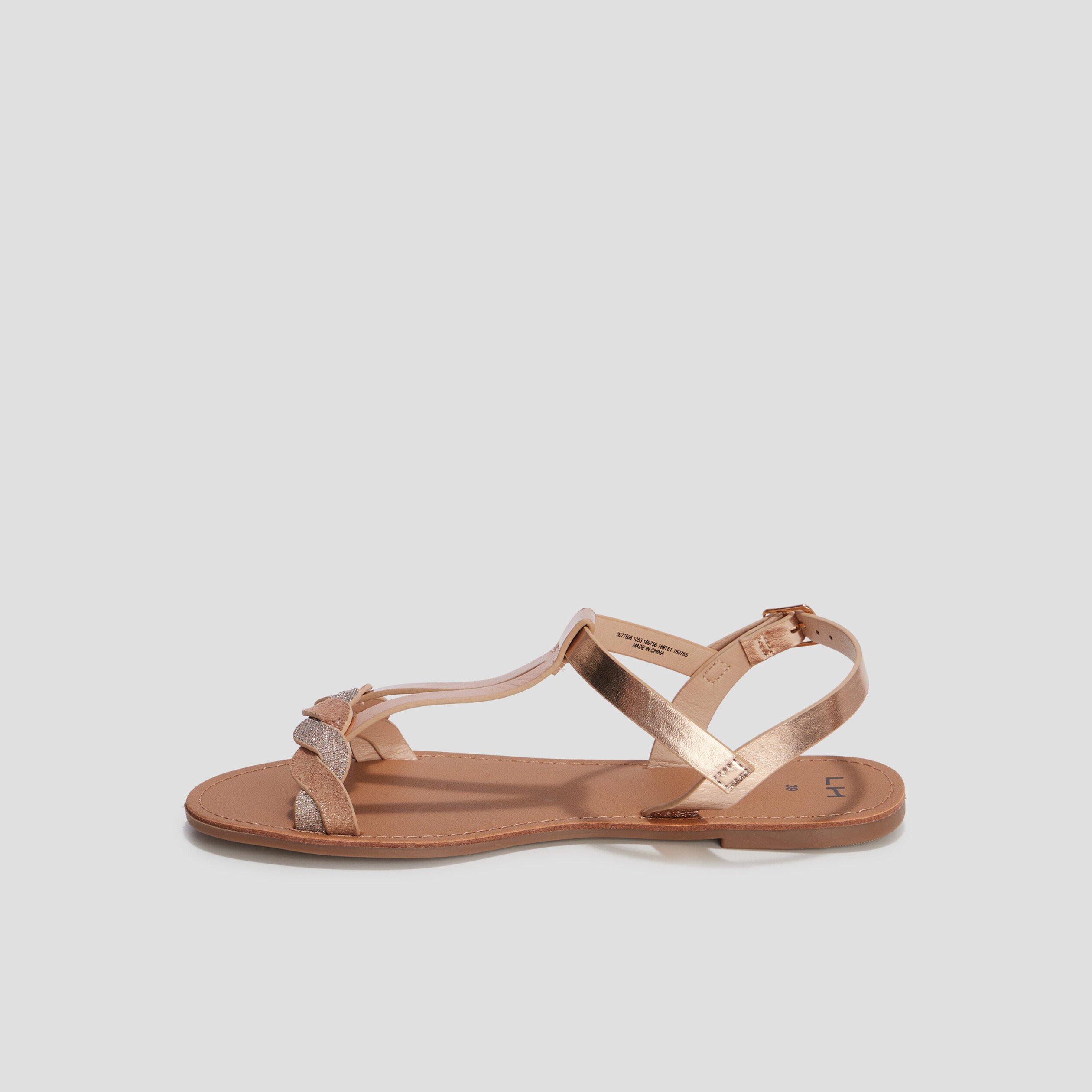 Sandales plates jaune or femme