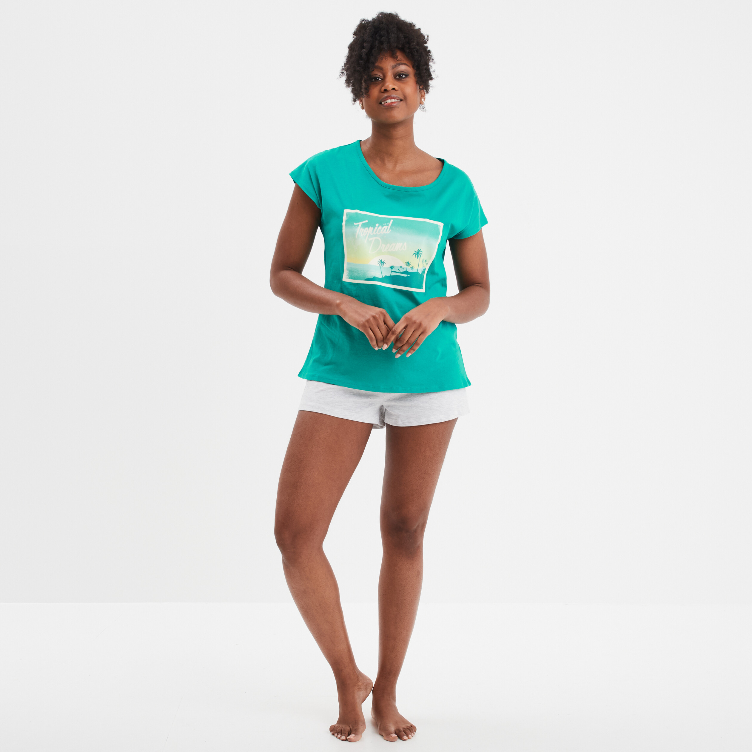 ensemble pyjama short et t shirt coton vert fonce femme Ensemble pyjama short et t-shirt coton vert foncé femme