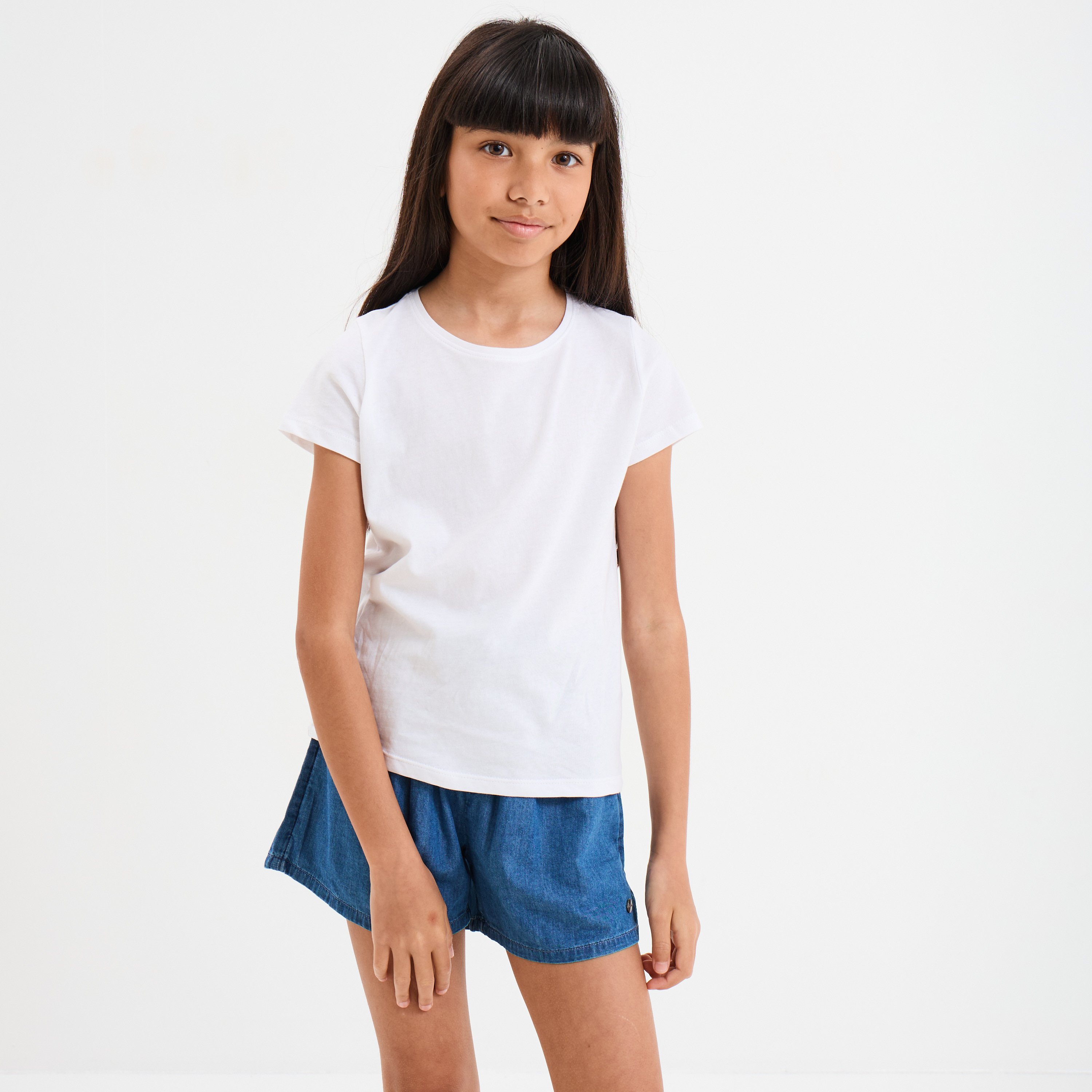 t shirt manches courtes en coton blanc fille T-shirt manches courtes en coton blanc fille