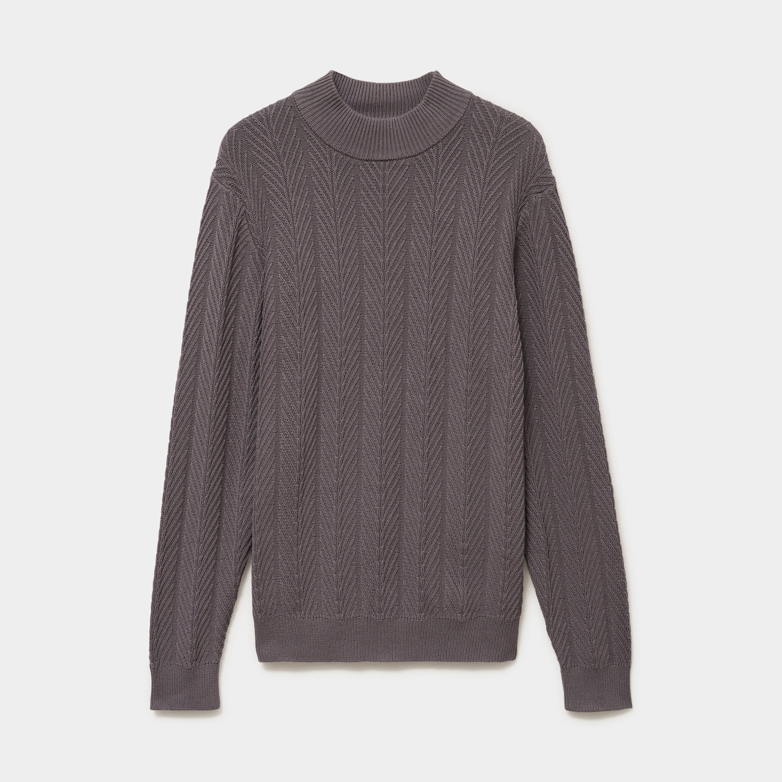 Pull col montant manches longues coton gris fonc&eacute; homme