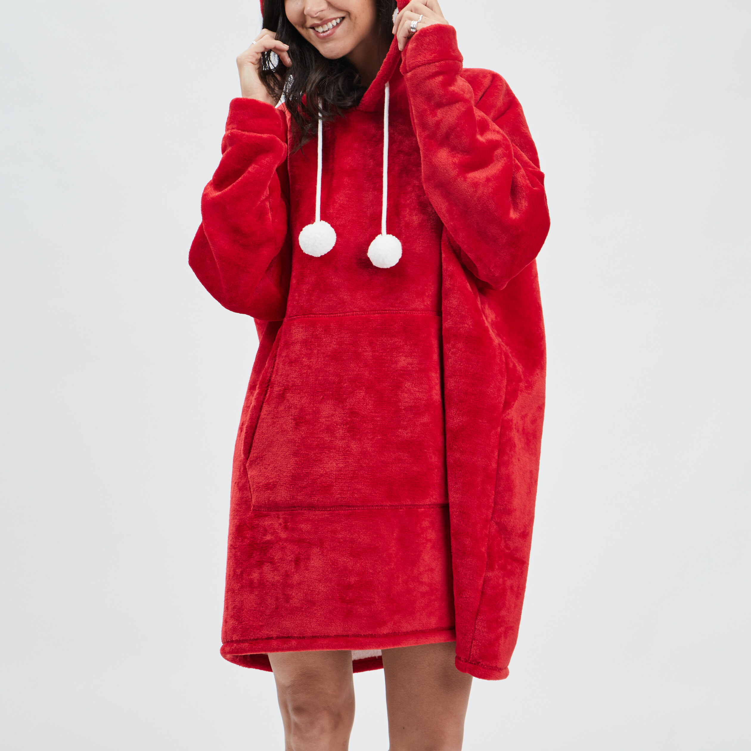 Poncho plaid capuche rouge femme La Halle