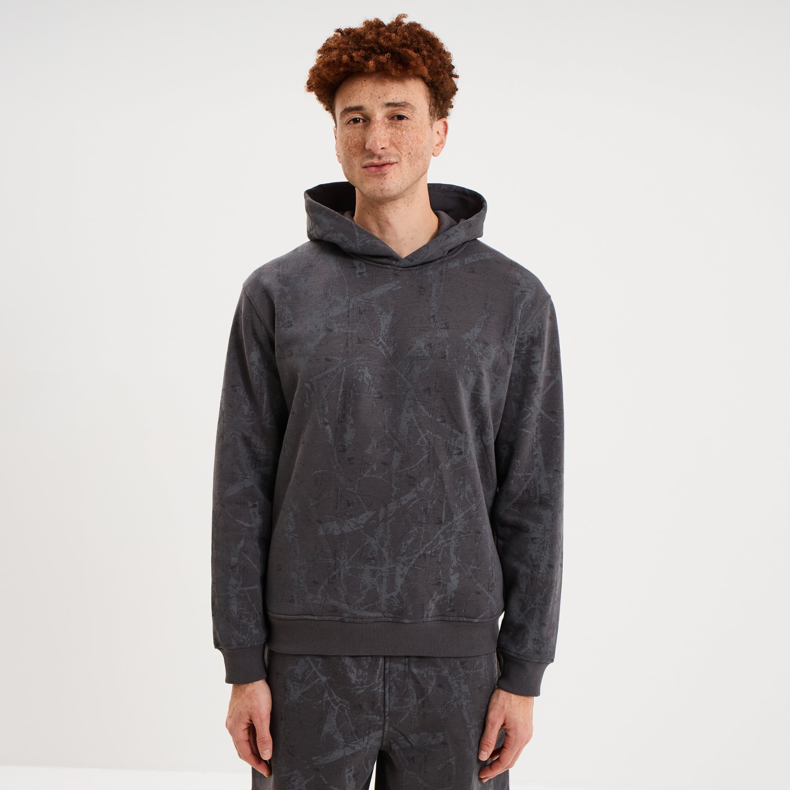 Sweat hoodie &agrave; capuche molleton gris fonc&eacute; homme