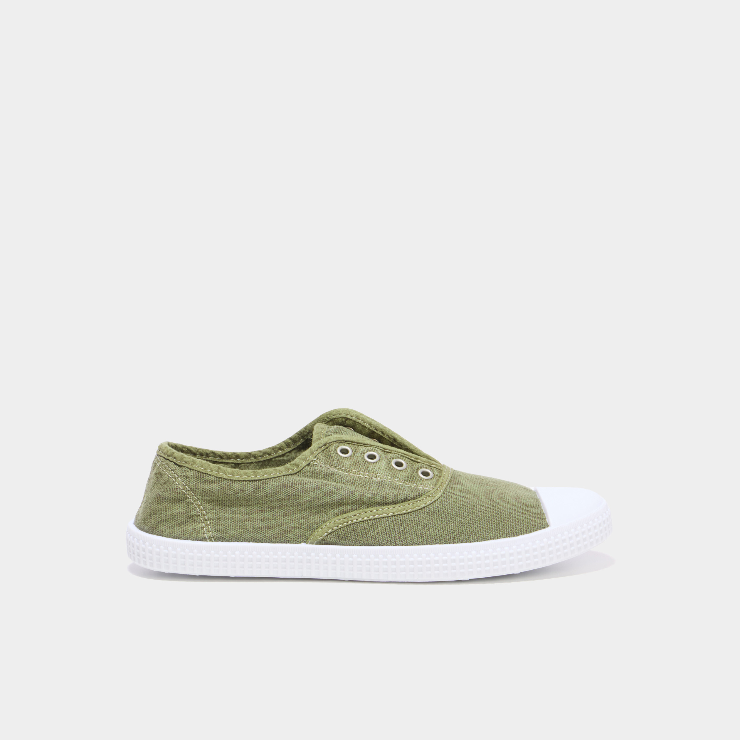 Tennis basses en toile enfilage facile vert kaki femme