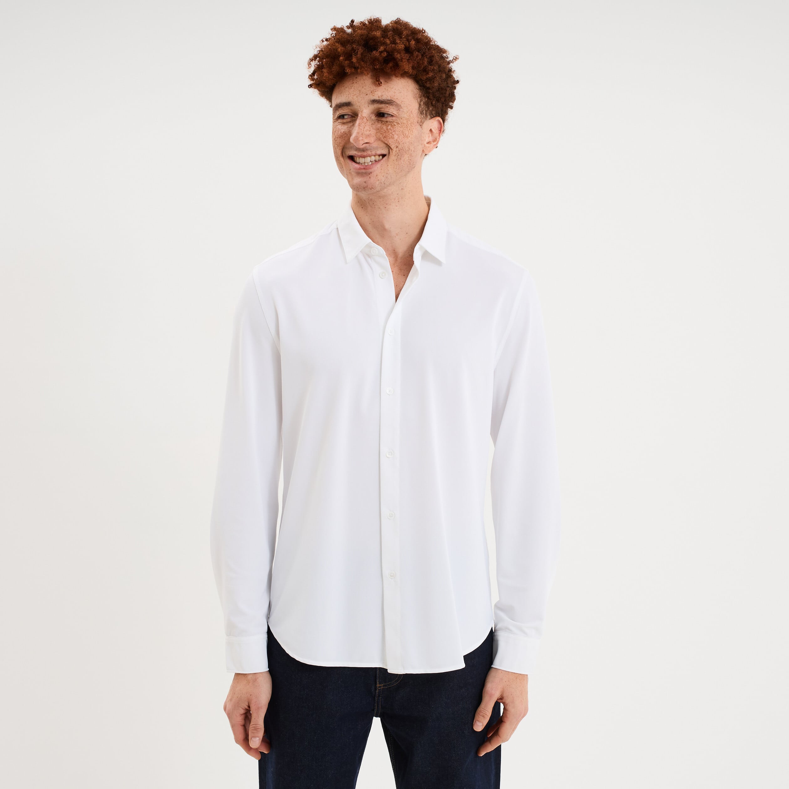 Chemise manches longues stretch blanc homme