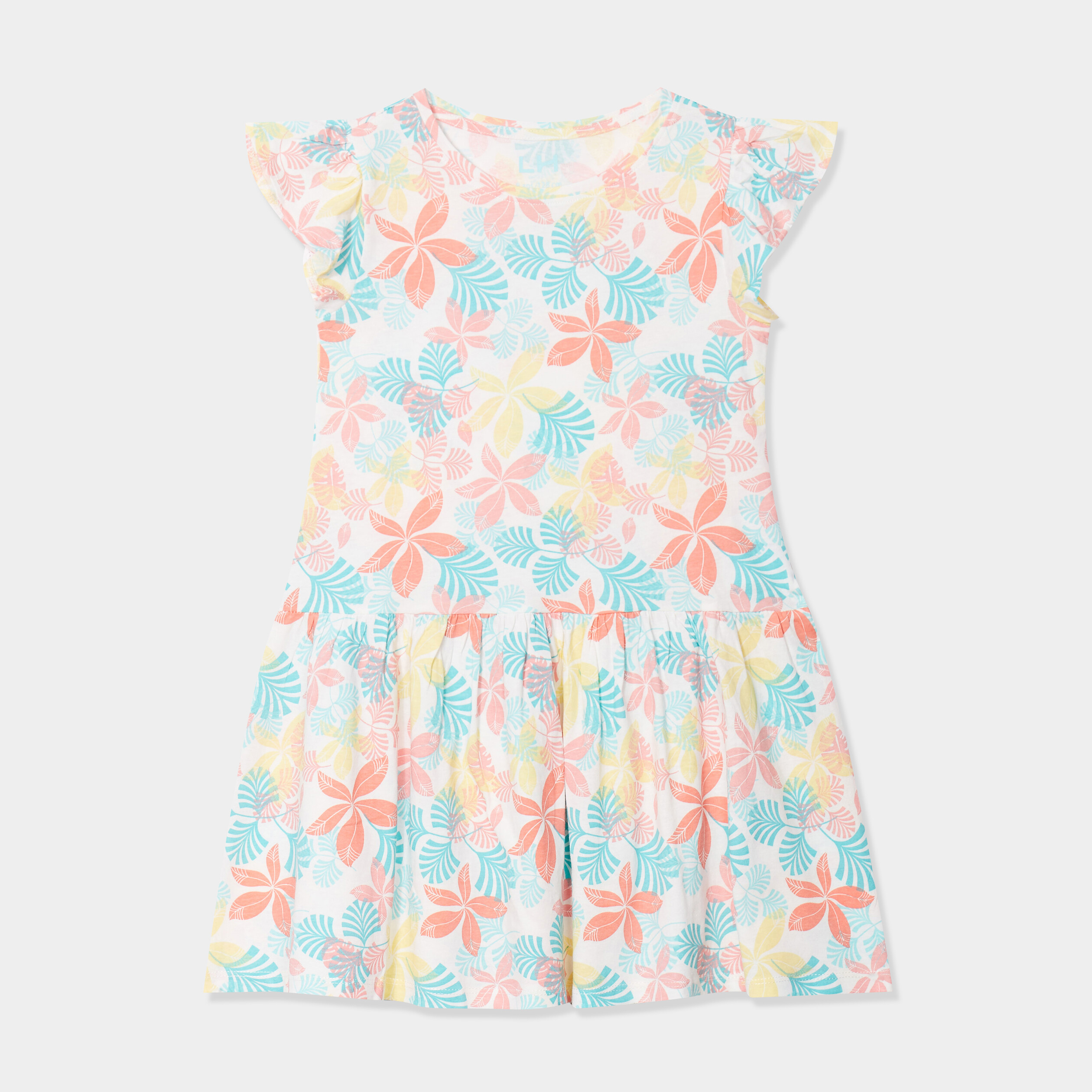 Robe courte evasee a volants ecru fille