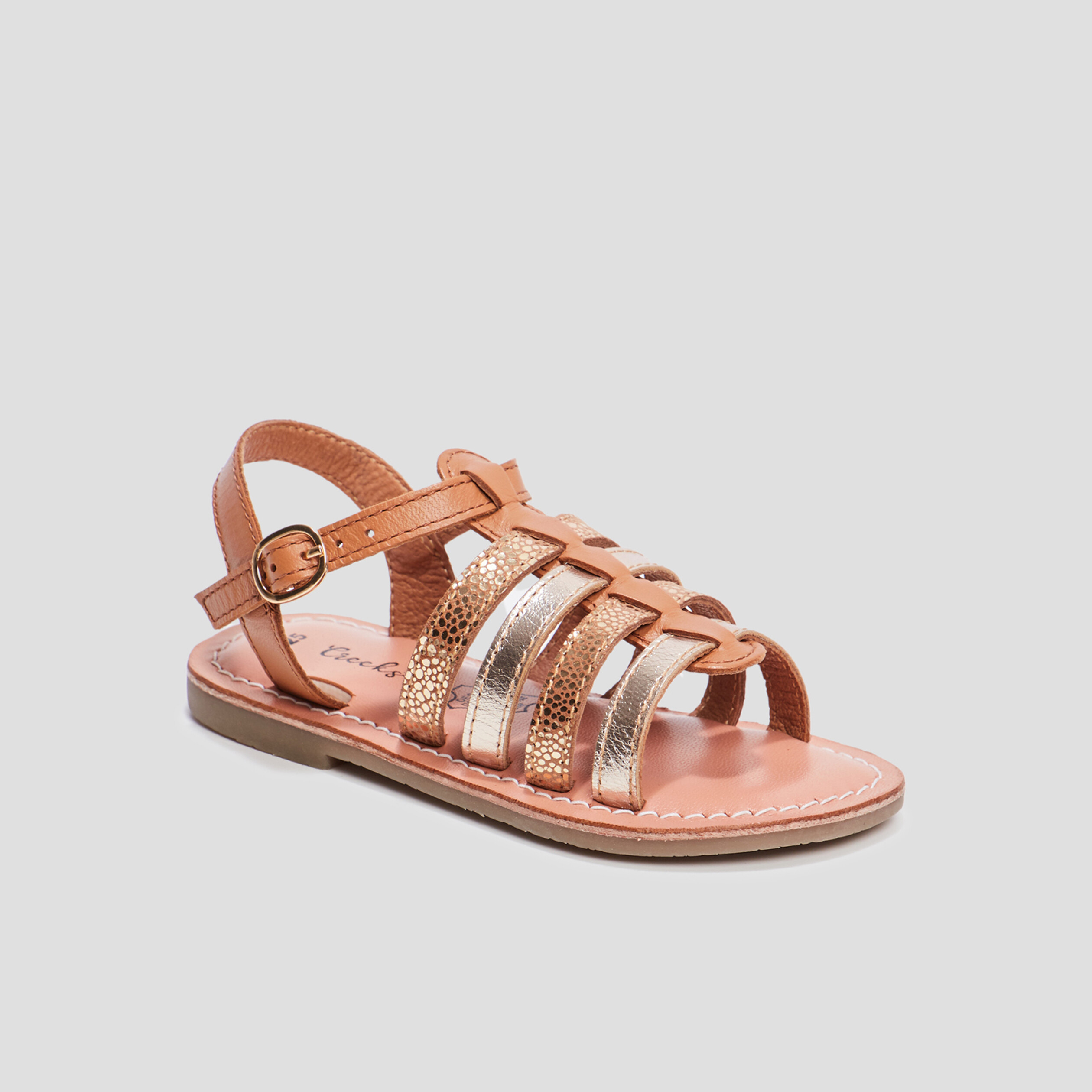Sandales &agrave; bride en cuir camel fille