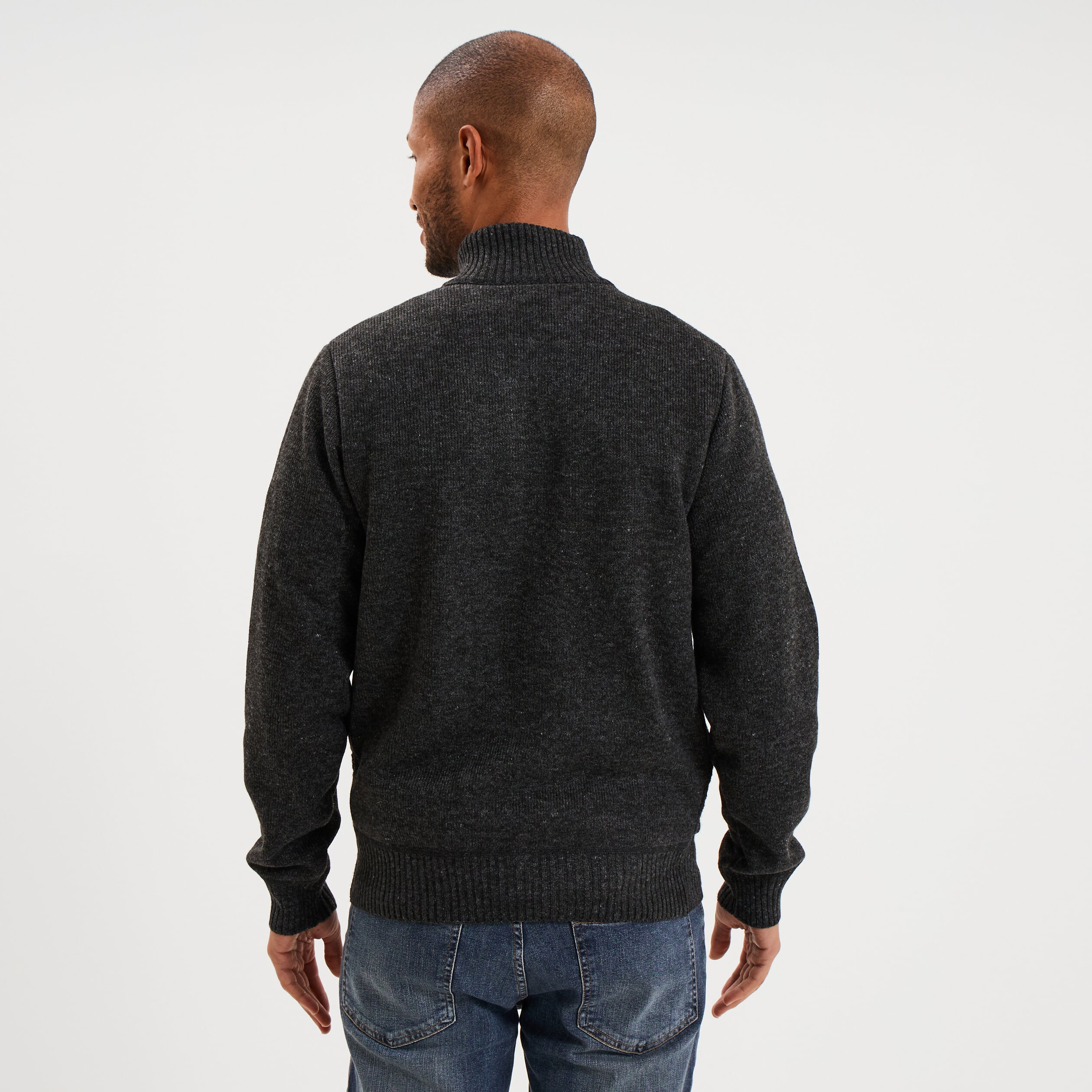 Gilet &agrave; torsades et col montant gris fonc&eacute; homme