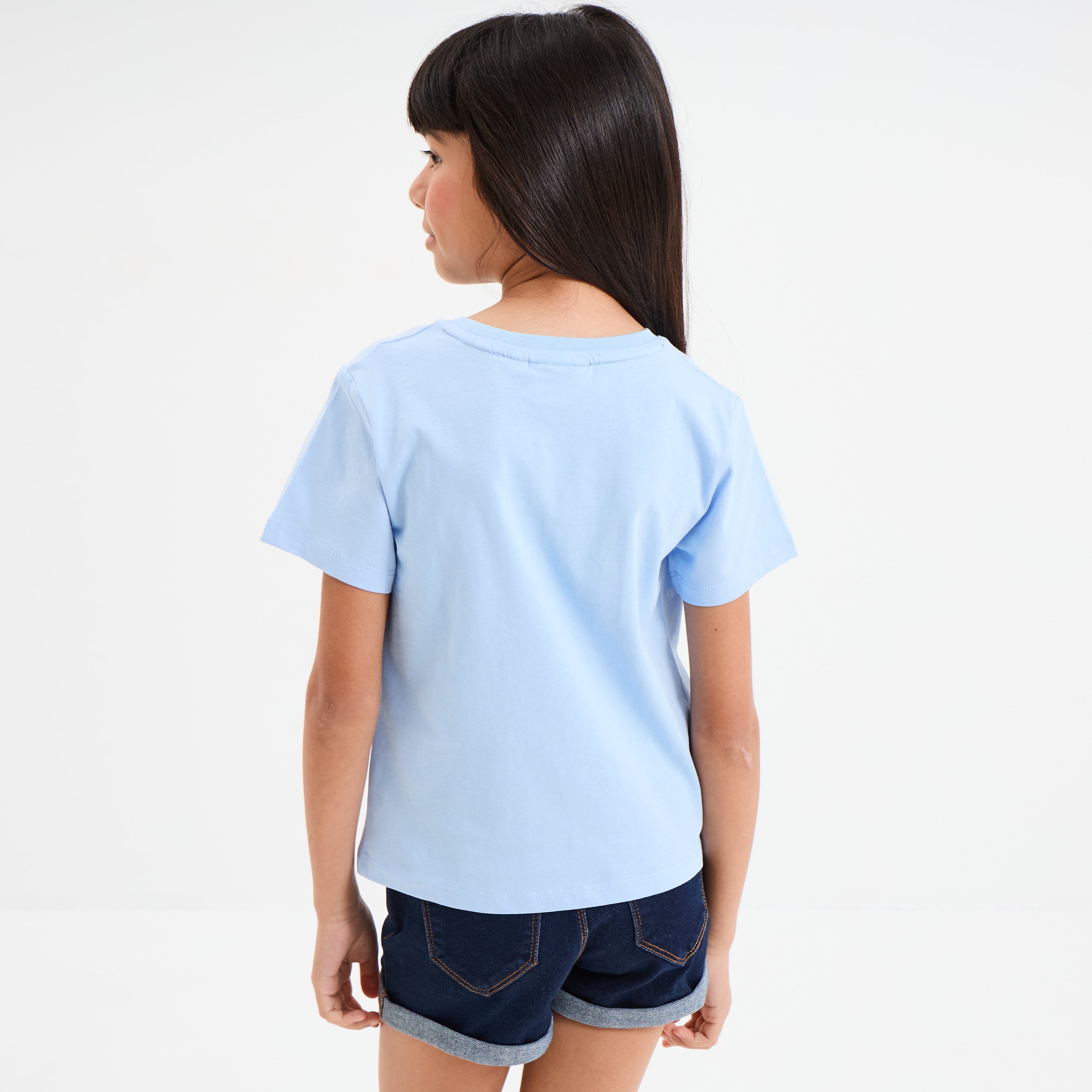 T-shirt manches courtes coton Stitch bleu fille