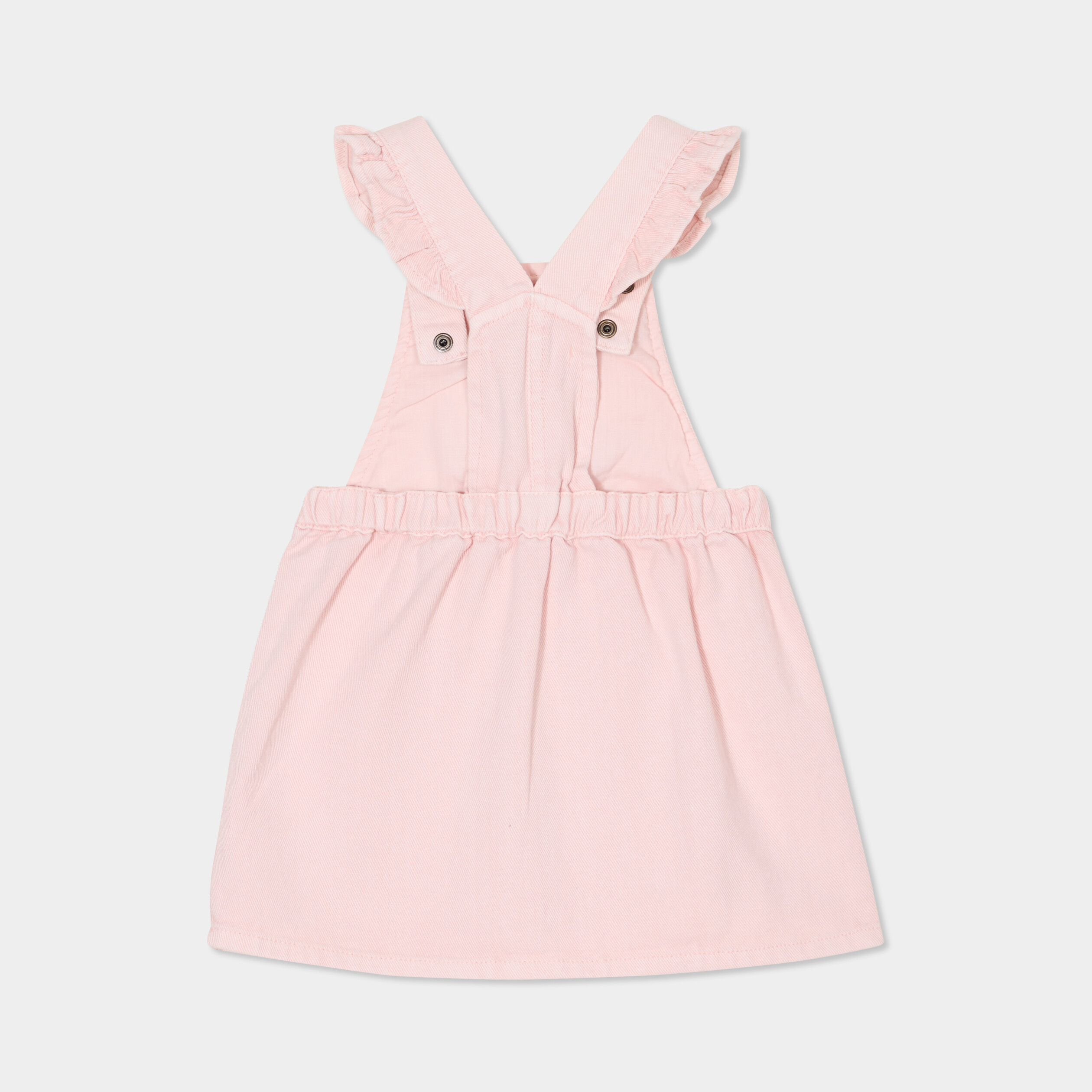 Robe salopette &agrave; volants rose clair b&eacute;b&eacute; fille