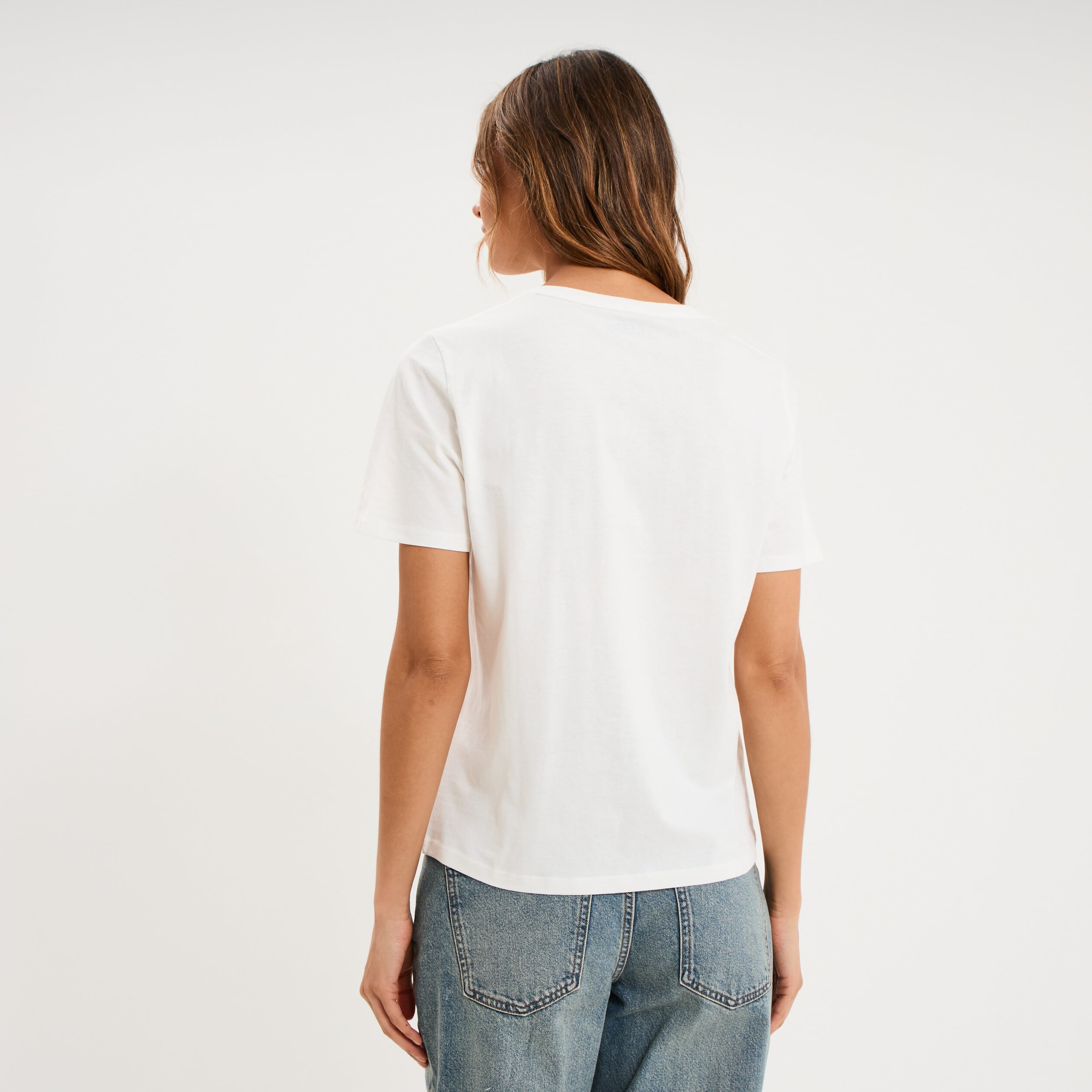 T-shirt col rond manches courtes blanc femme