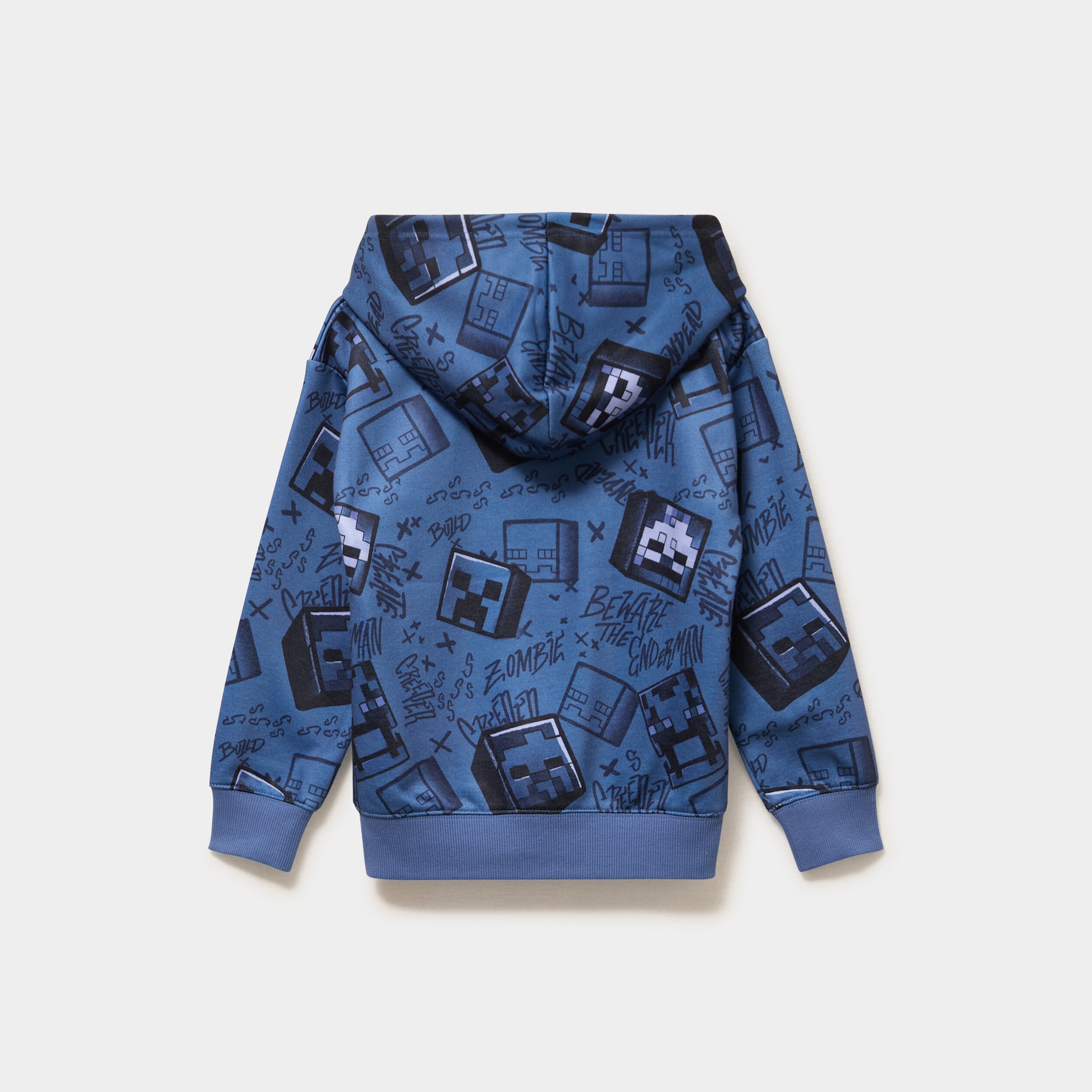 Sweat zipp&eacute; &agrave; capuche Minecraft bleu gris gar&ccedil;on