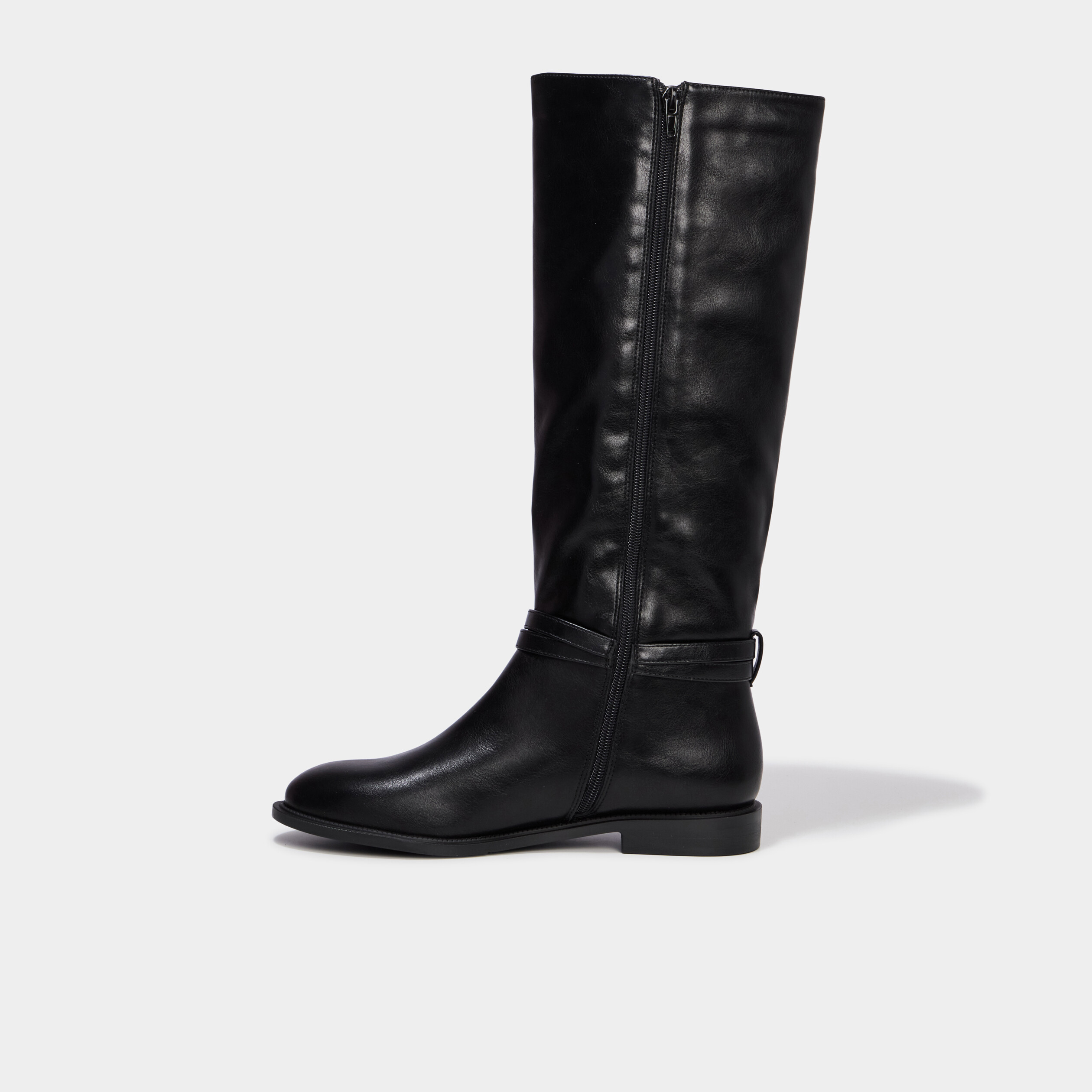 Bottes hautes plates &agrave; boucle noir femme