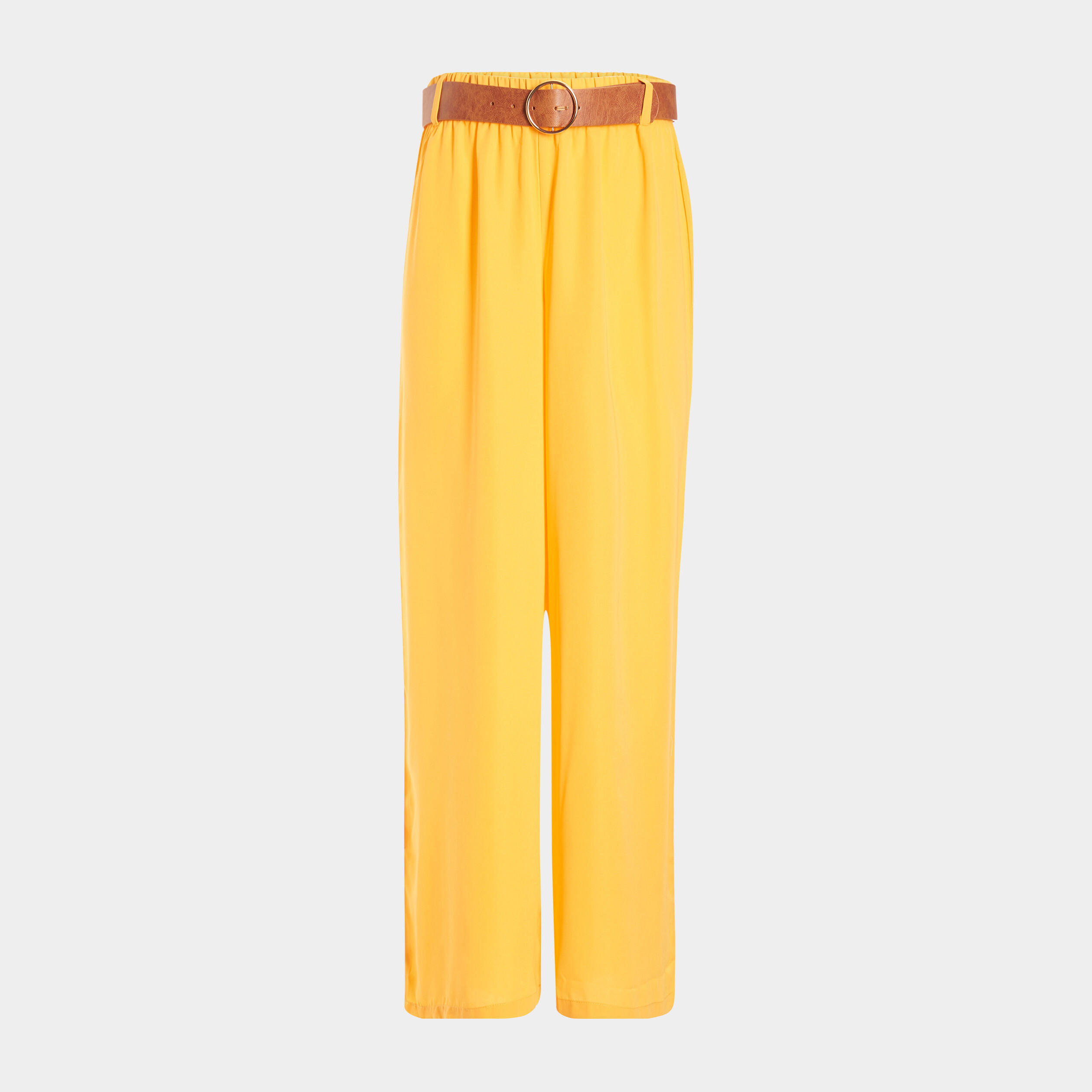 pantalon fluide taille haute ceinturee orange femme Pantalon fluide taille haute ceinturée orange femme