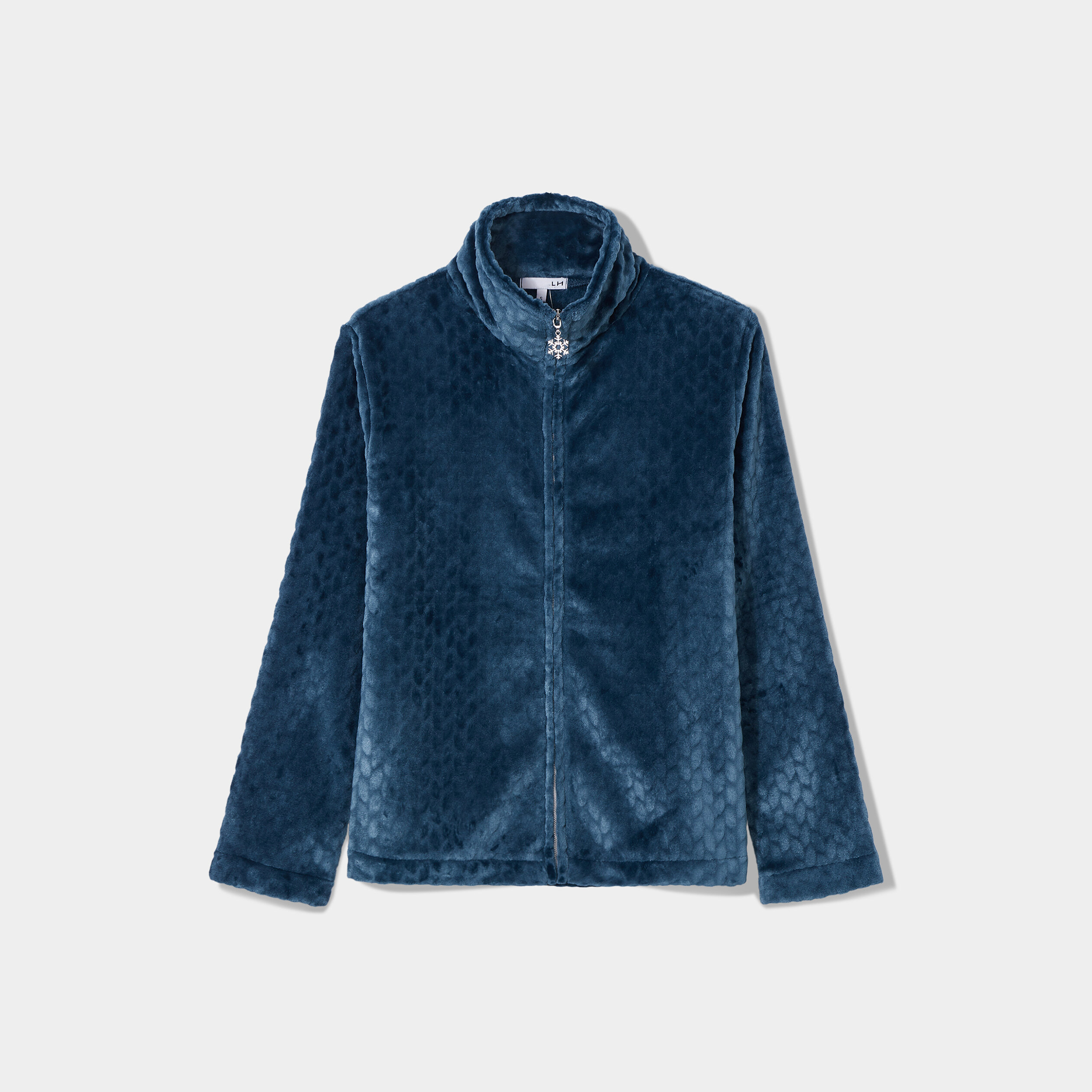 Veste pyjama pilou zippée col montant bleu canard femme