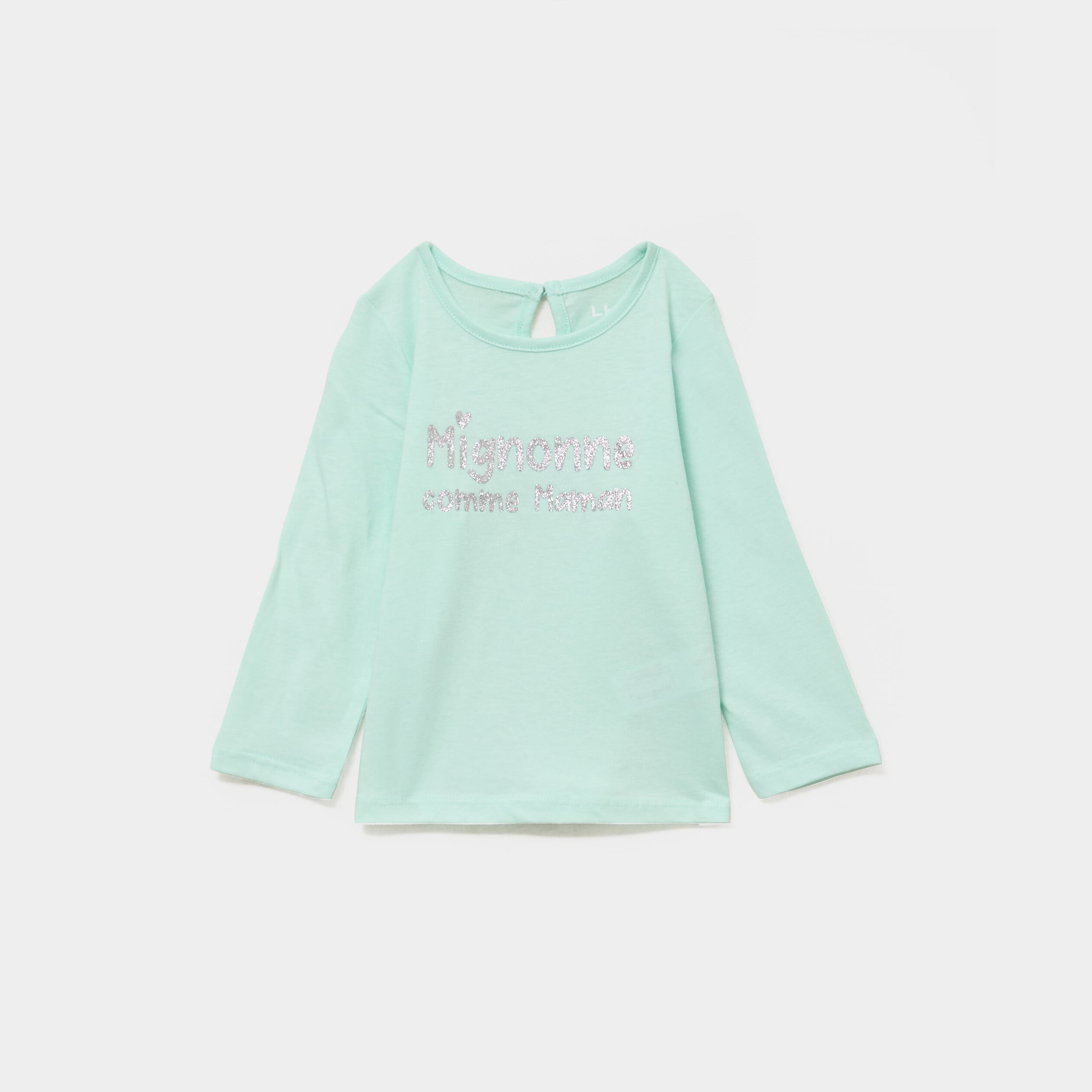 T-shirt manches longues coton bleu turquoise b&eacute;b&eacute; fille