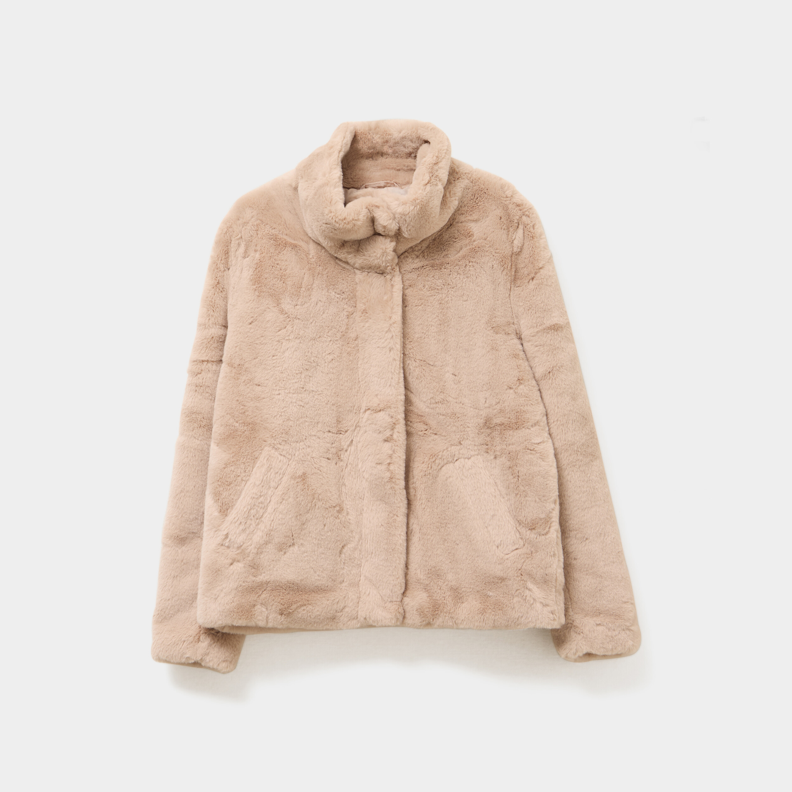 Veste fausse fourrure col montant beige femme