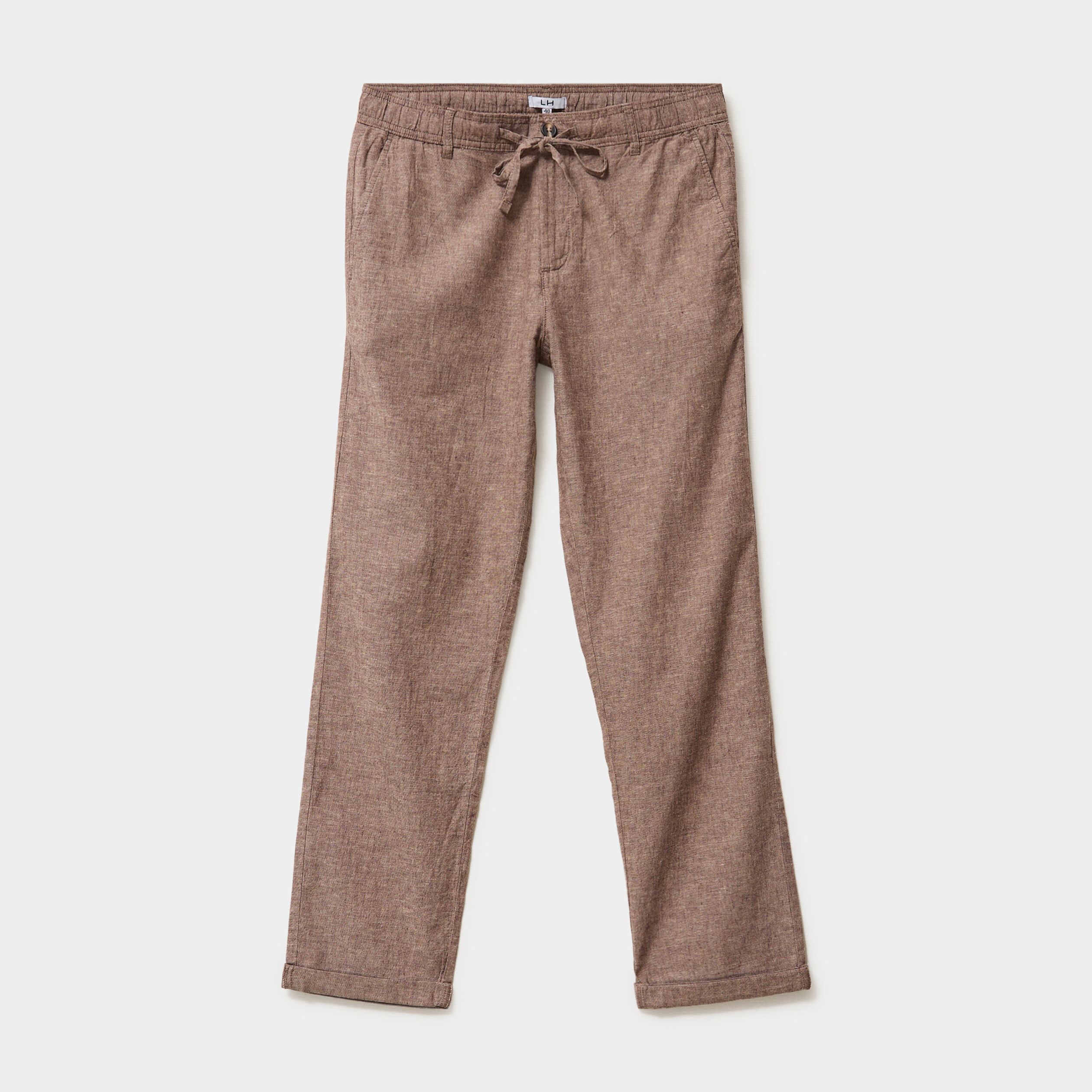 Pantalon chino droit lin m&eacute;lang&eacute; marron homme