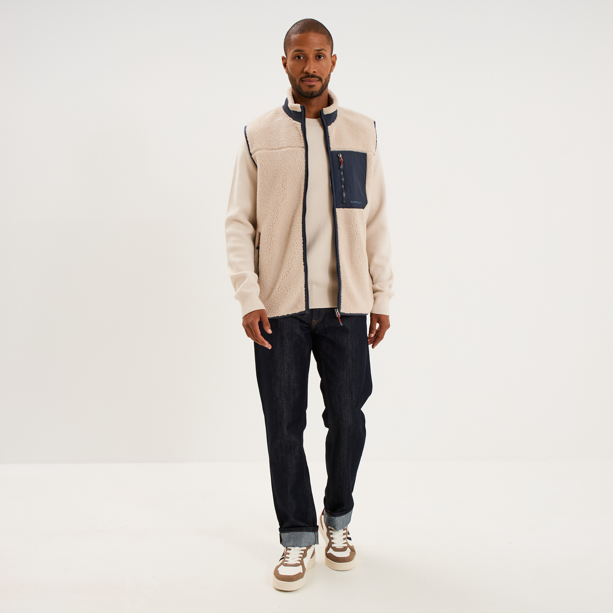Gilet effet polaire sans manches beige homme