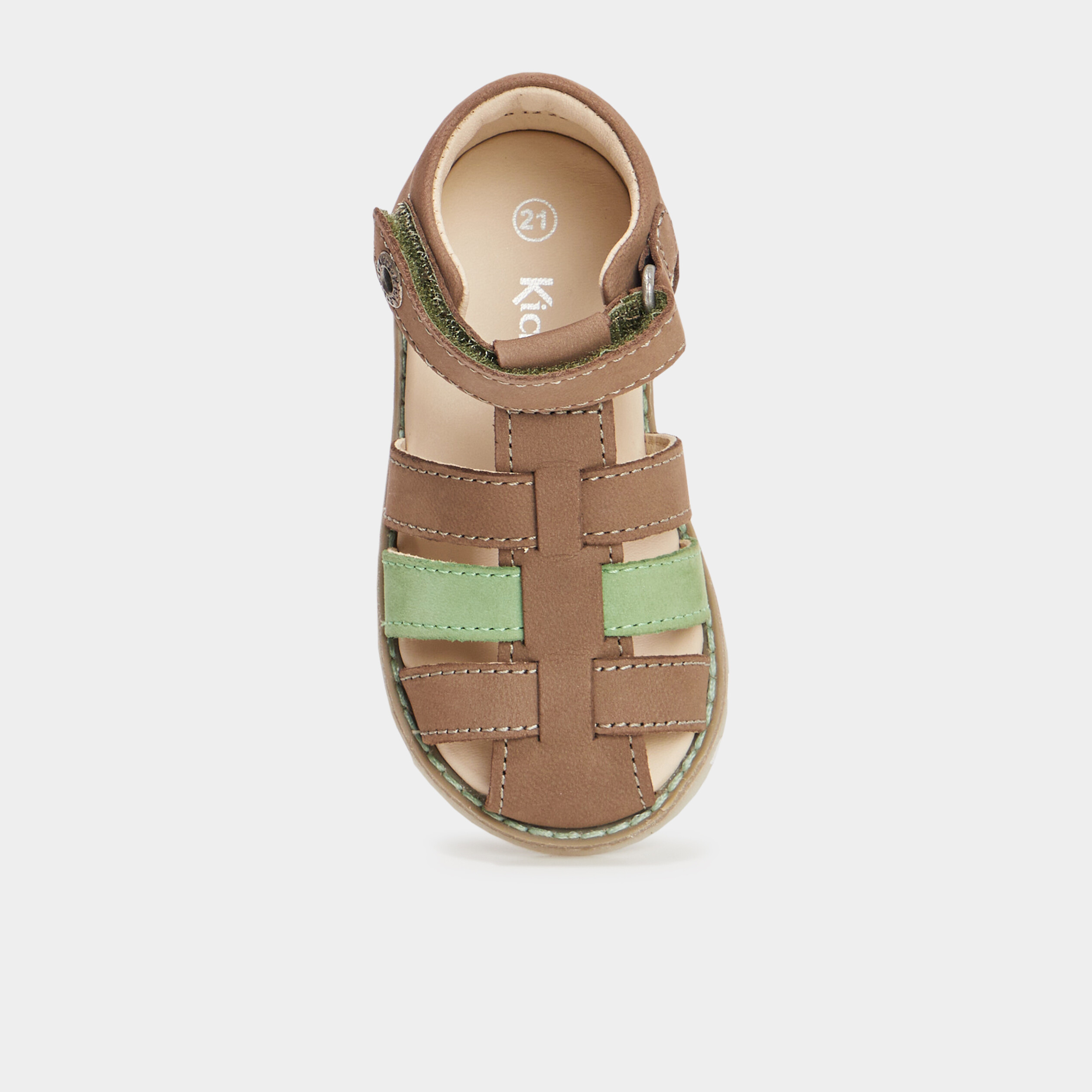 sandales en cuir kickers nonopi vert kaki bebeg Sandales en cuir Kickers Nonopi vert kaki bébé garçon