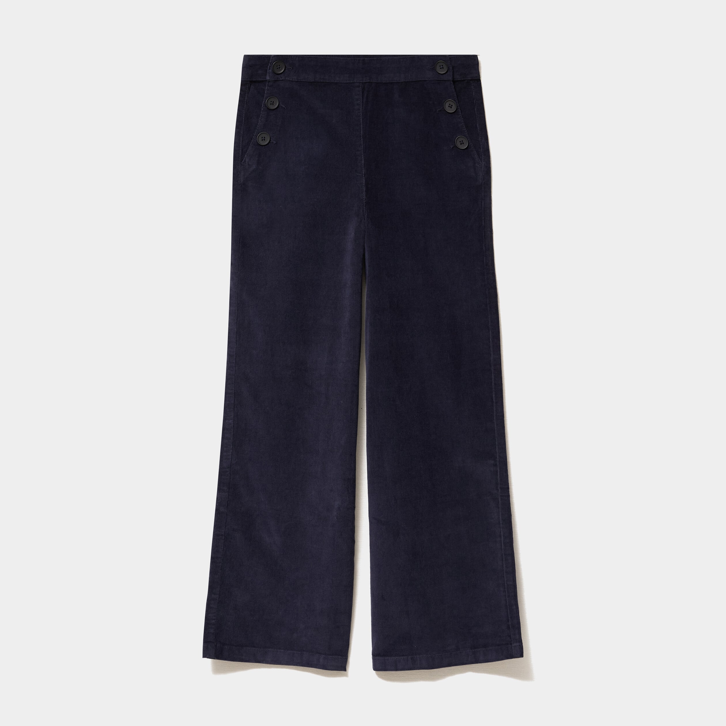 Pantalon effet velours &agrave; pont 7/8&egrave;me bleu fonc&eacute; femme