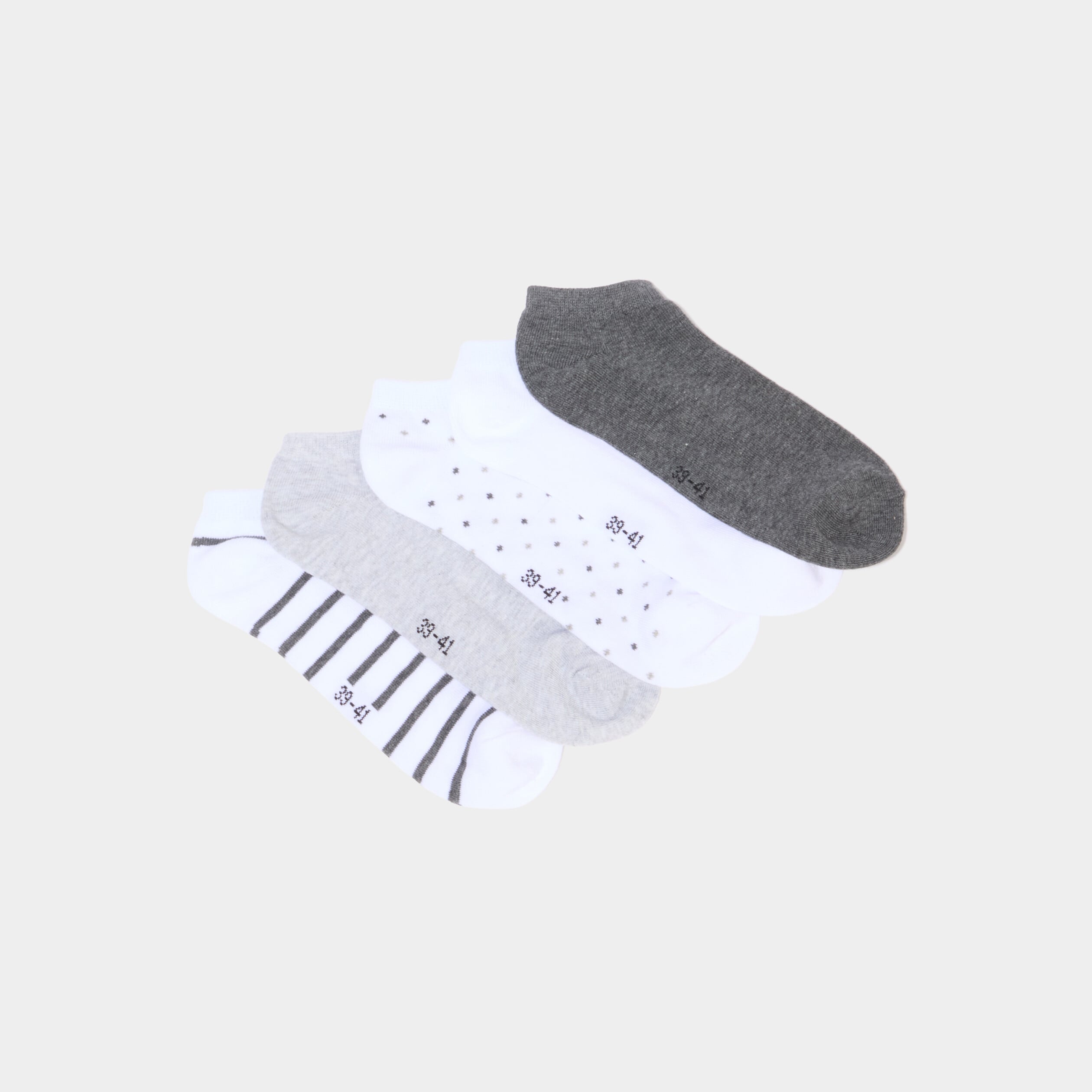 Lot 5 paires chaussettes invisibles gris clair femme
