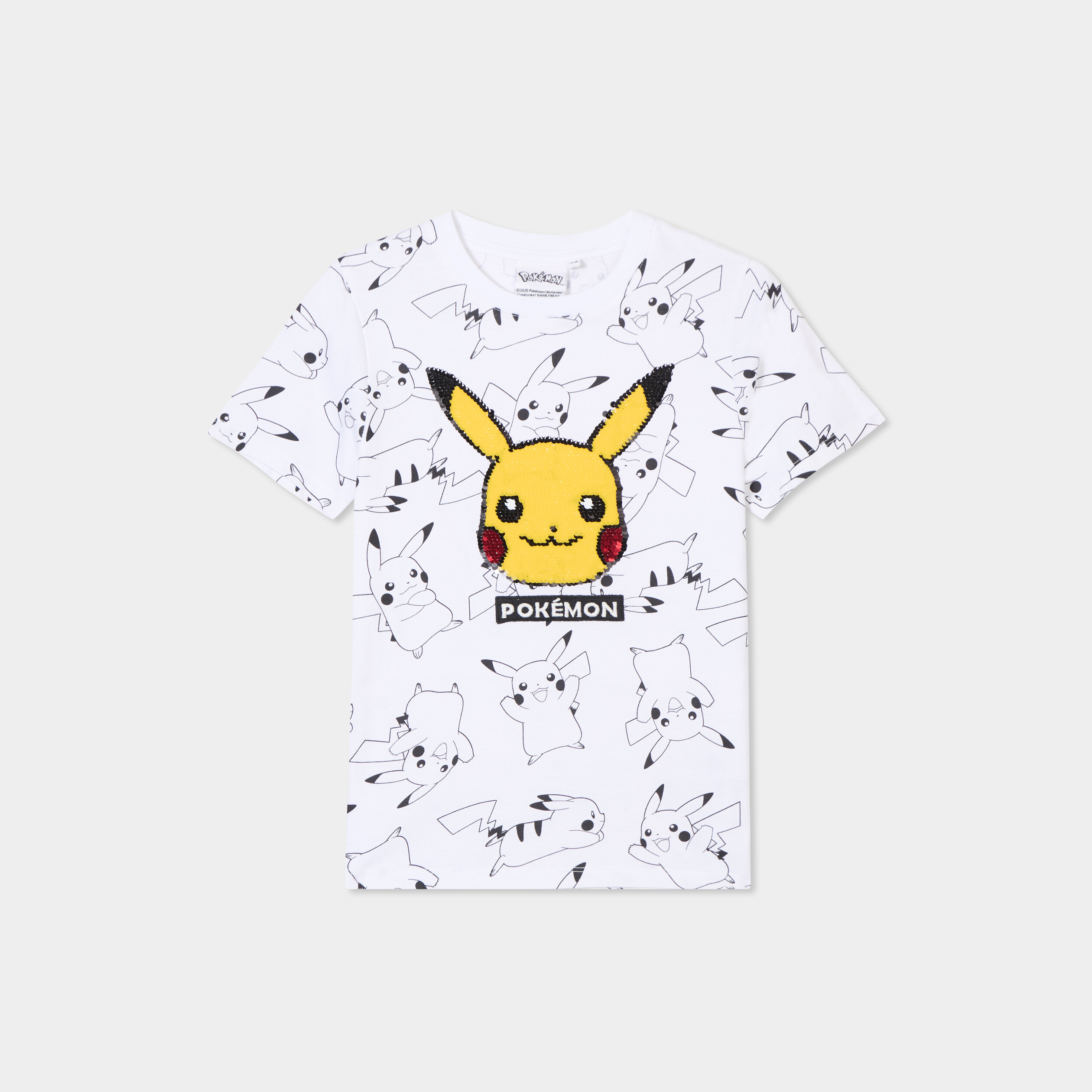 t shirt sequins coton pokemon pikachu blanc garcon T-shirt sequins coton Pokémon Pikachu blanc garçon