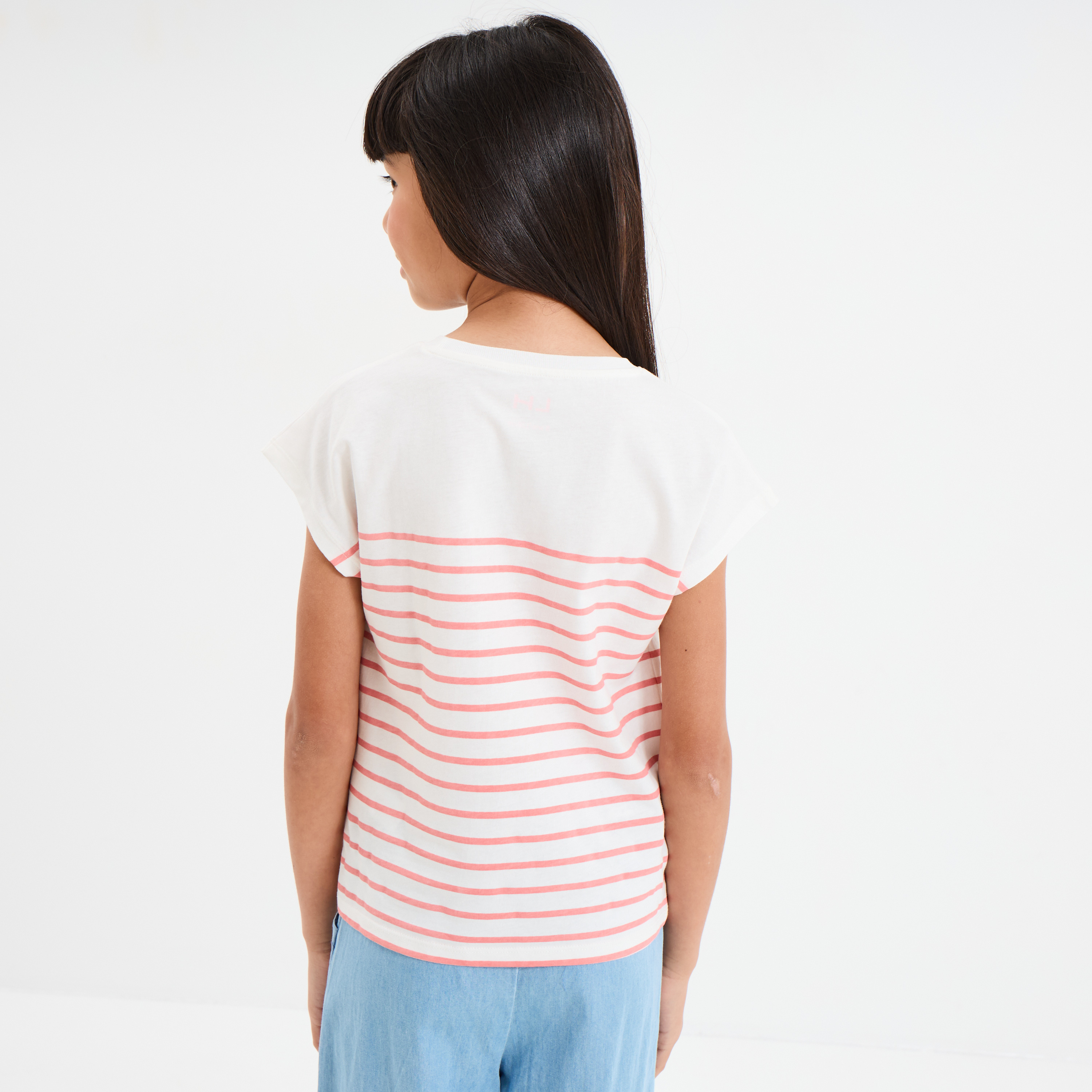 T-shirt manches courtes col rond coton ecru fille