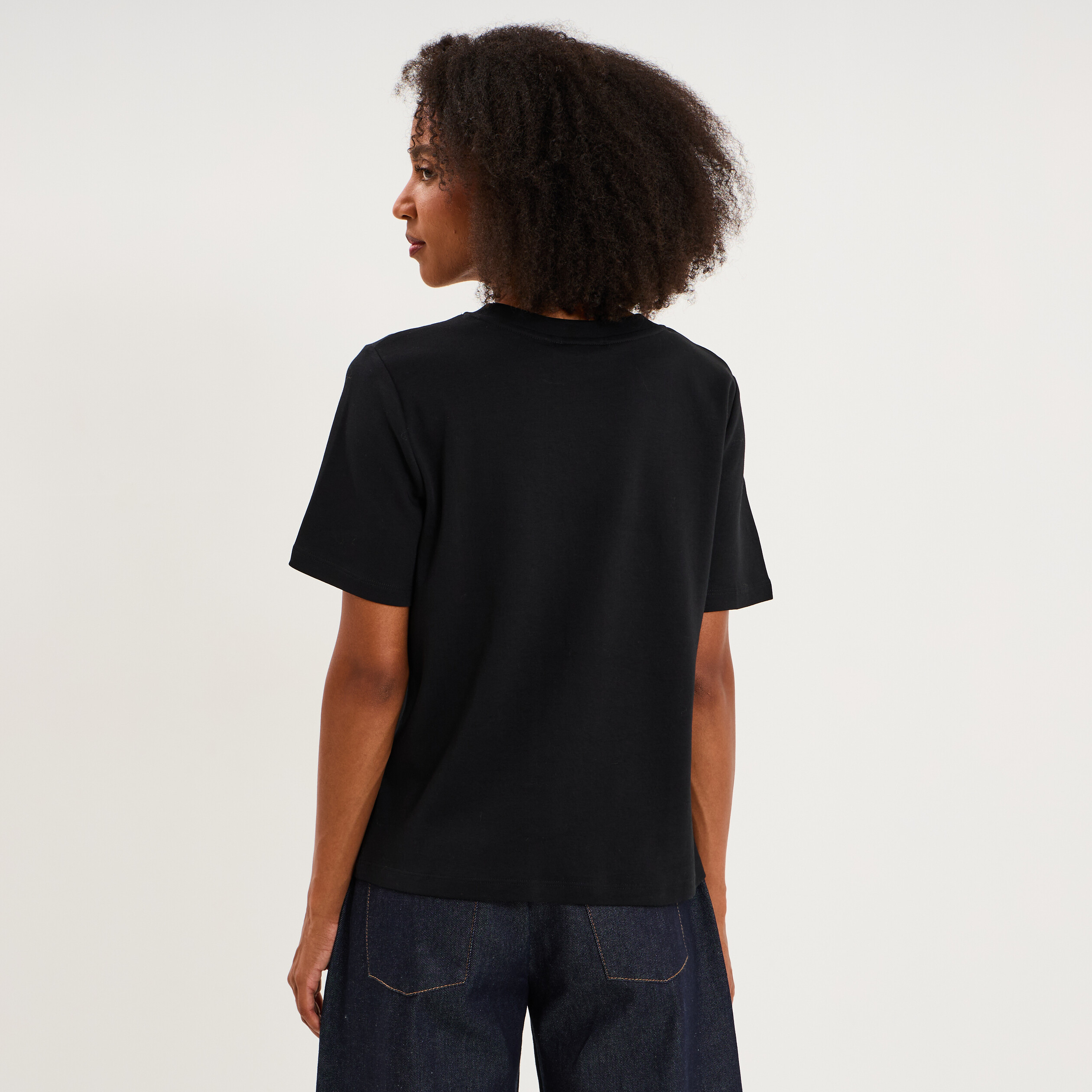 T-shirt manches courtes col rond coton noir femme