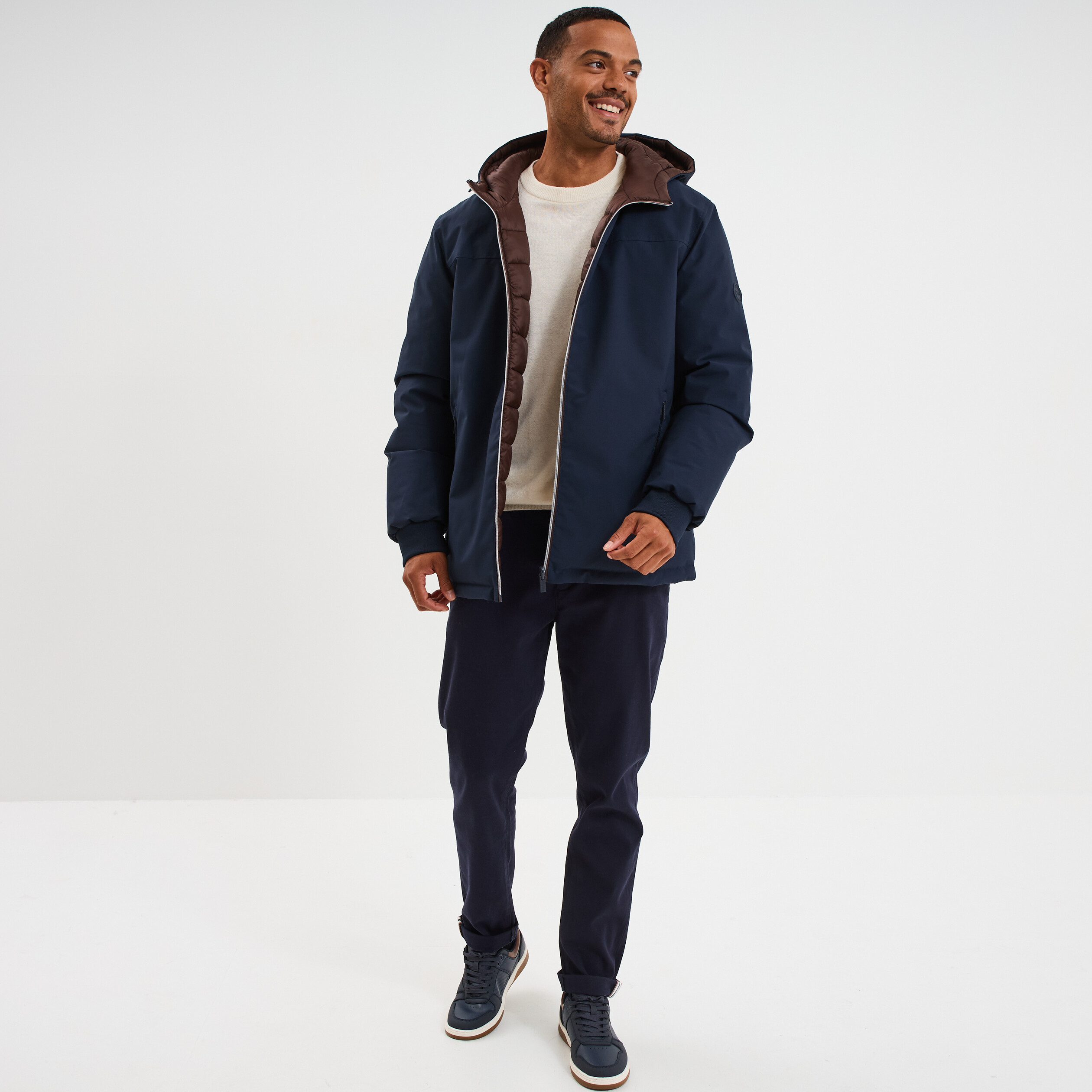 Pull col rond manches longues ecru homme
