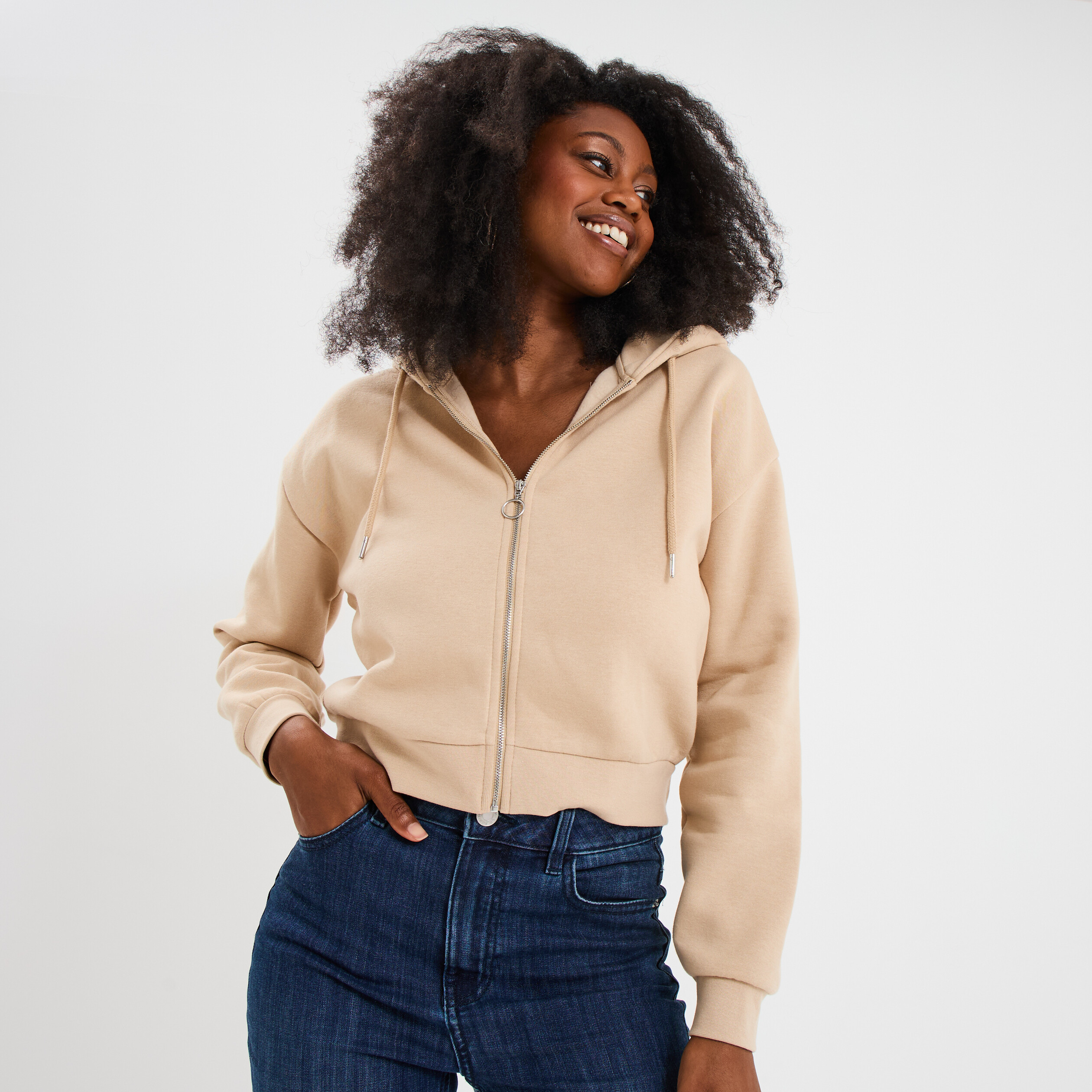 Sweat à Capuche Zippé Femme – Manches Longues, Coton, Poches, Style Décontracté Chic