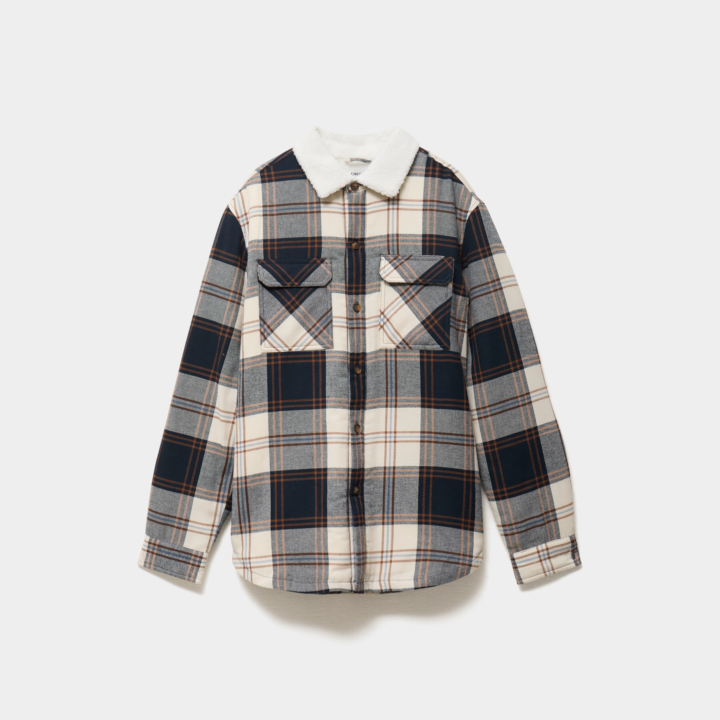 Surchemise carreaux doubl&eacute;e effet sherpa ecru homme