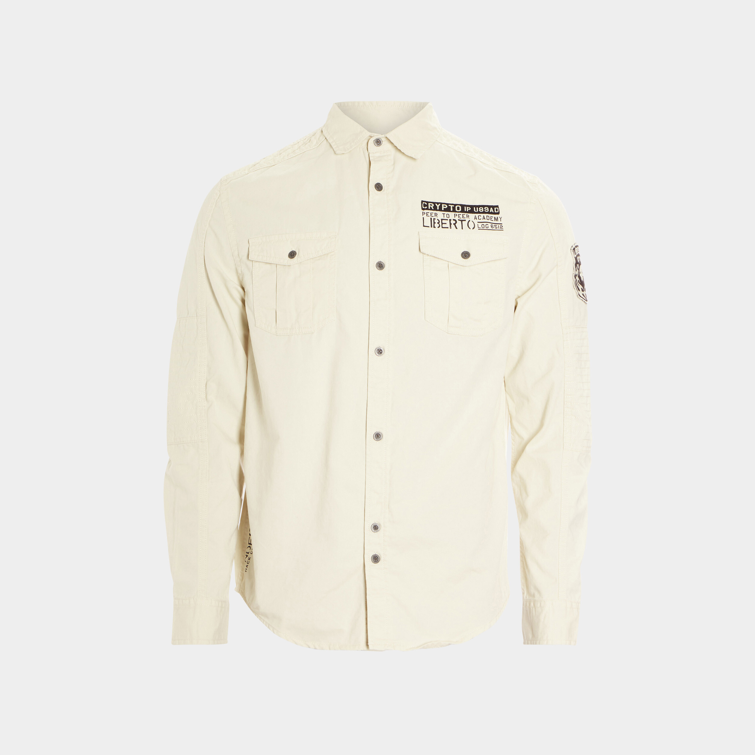 Chemise coton manches longues sable homme