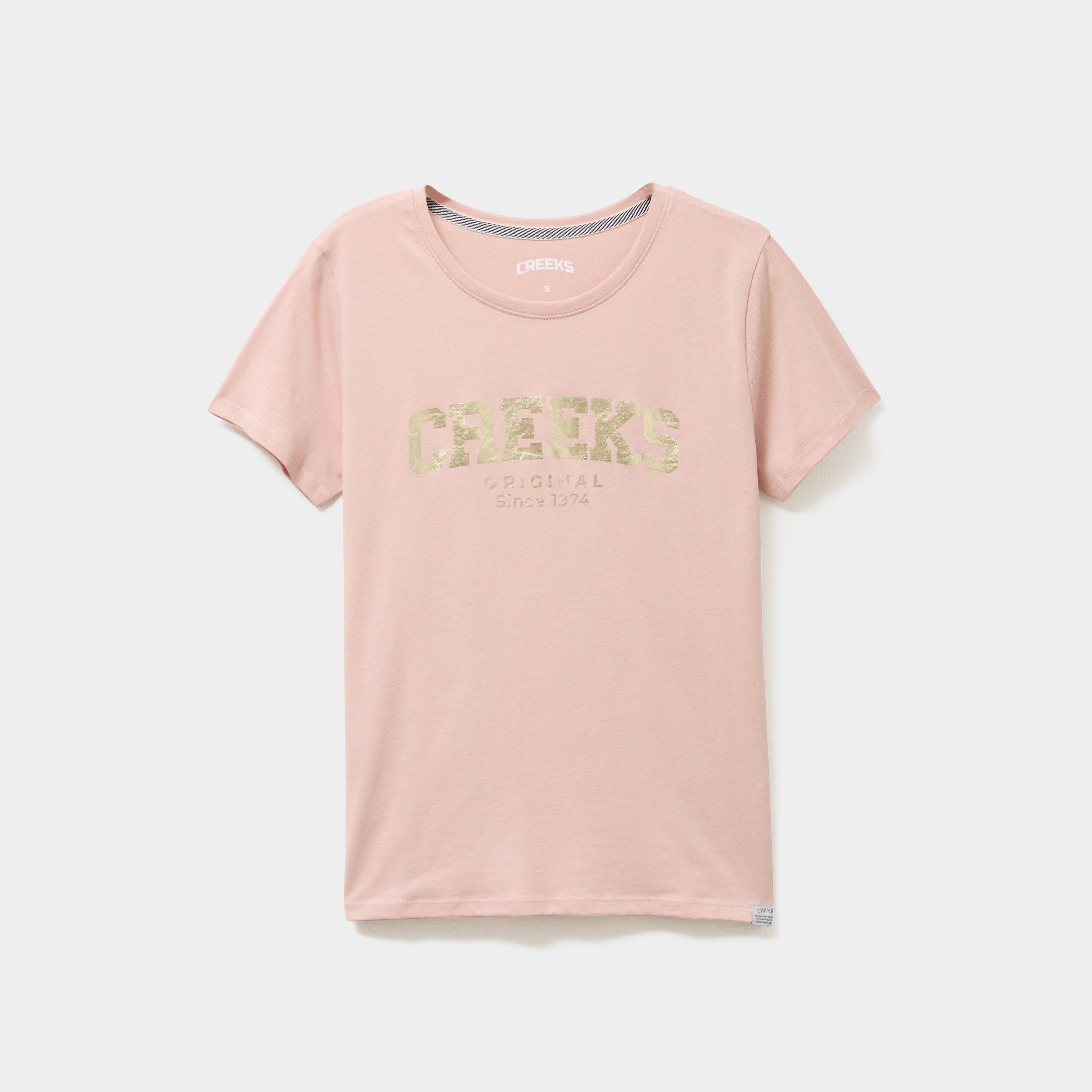 t shirt col rond manches courtes creeks rose poudree femme T-shirt col rond manches courtes Creeks rose poudrée femme