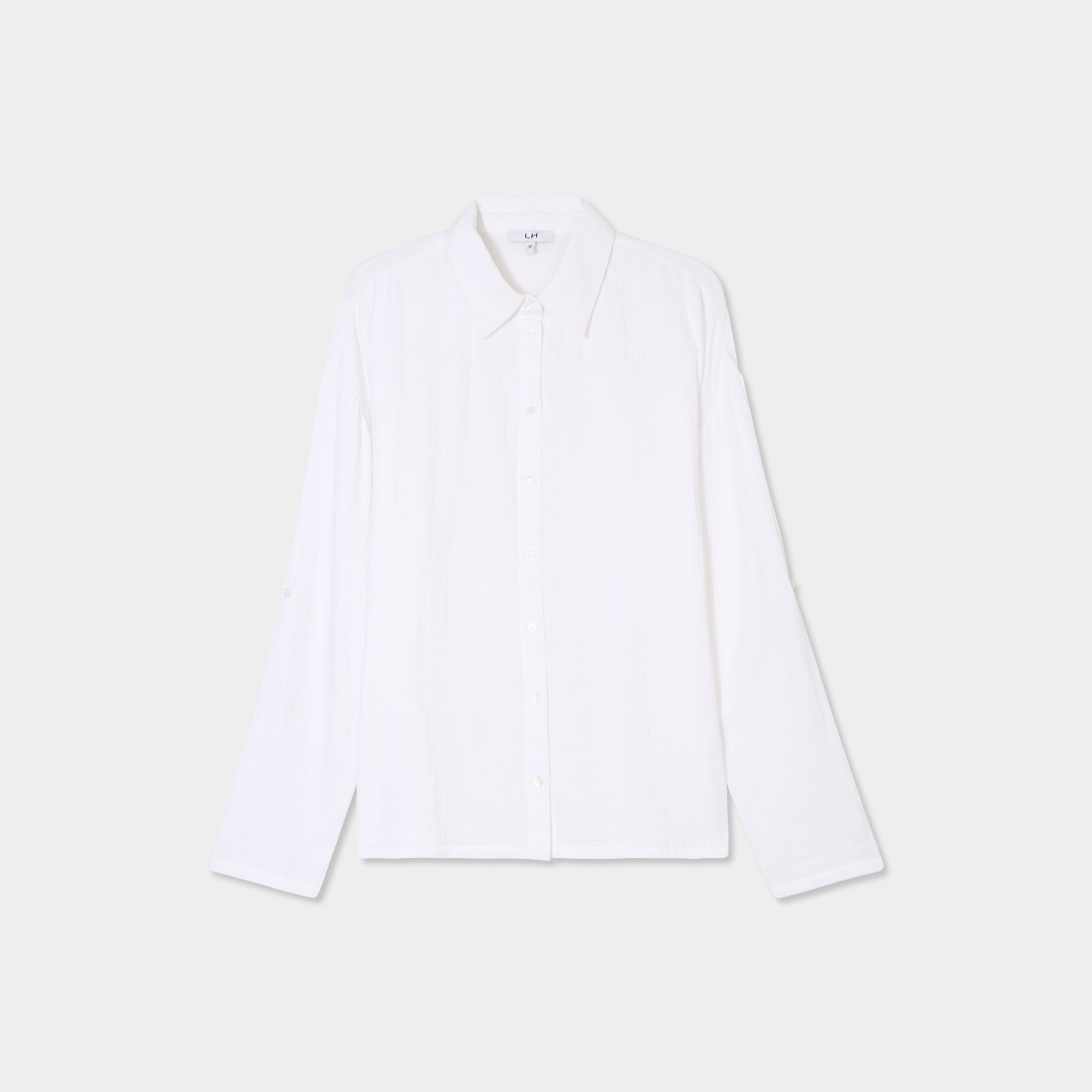 chemise manches longues en gaze de coton blanc femme Chemise manches longues en gaze de coton blanc femme