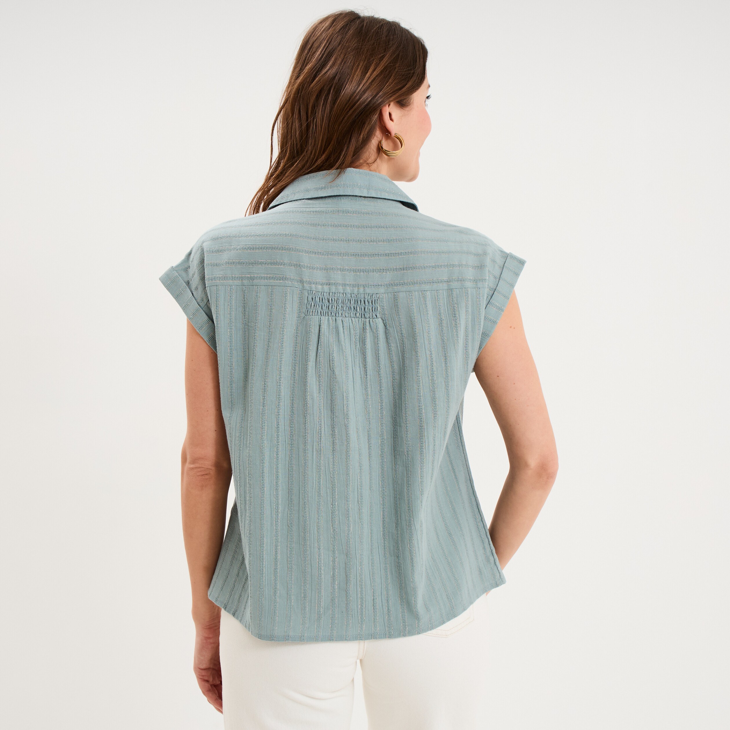 Blouse manches courtes bleu gris femme