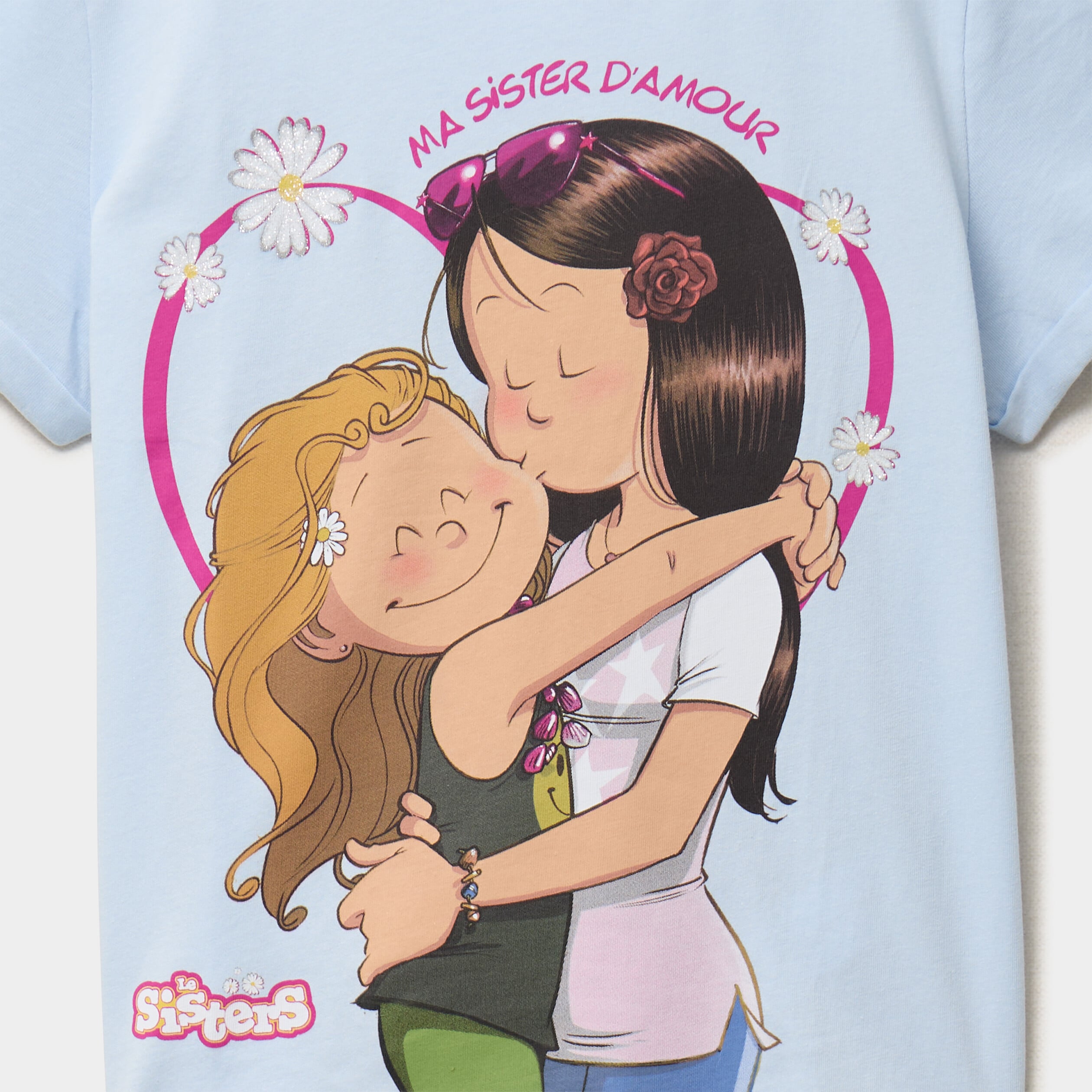 T-shirt col rond coton Les Sisters bleu ciel fille