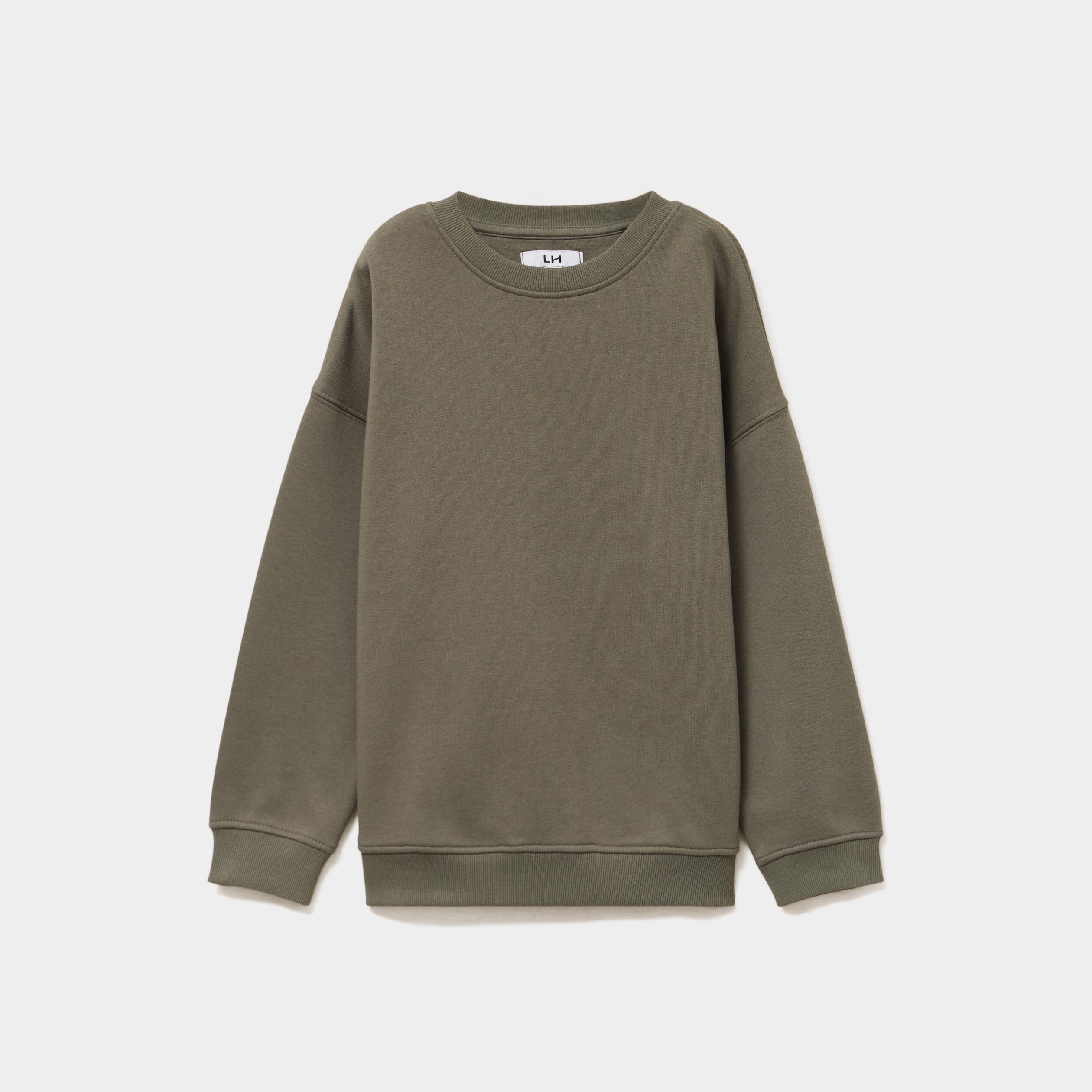 Sweat oversize manches longues col rond vert kaki gar&ccedil;on