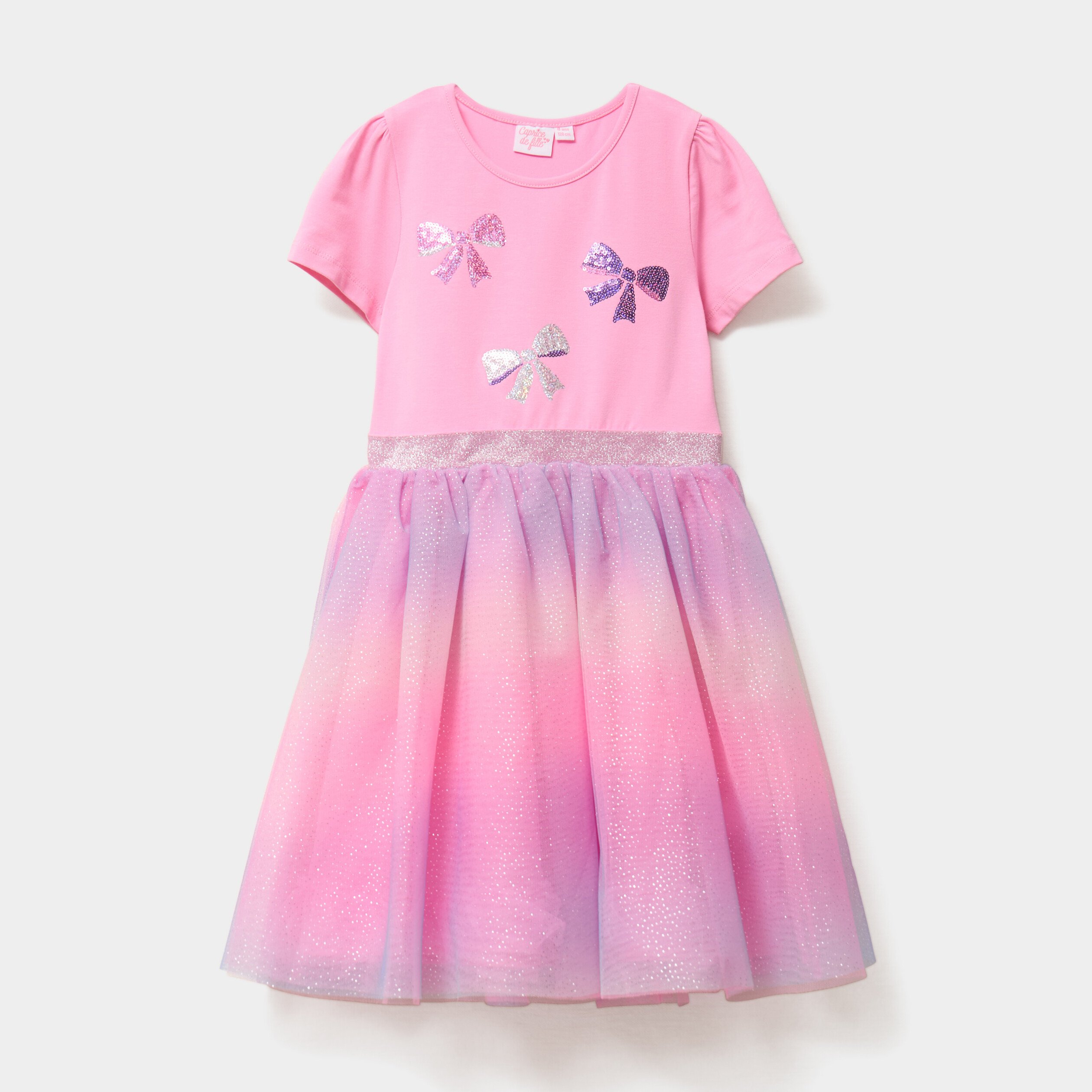robe patineuse bas tulle et sequins rose fille Robe patineuse bas tulle et sequins rose fille