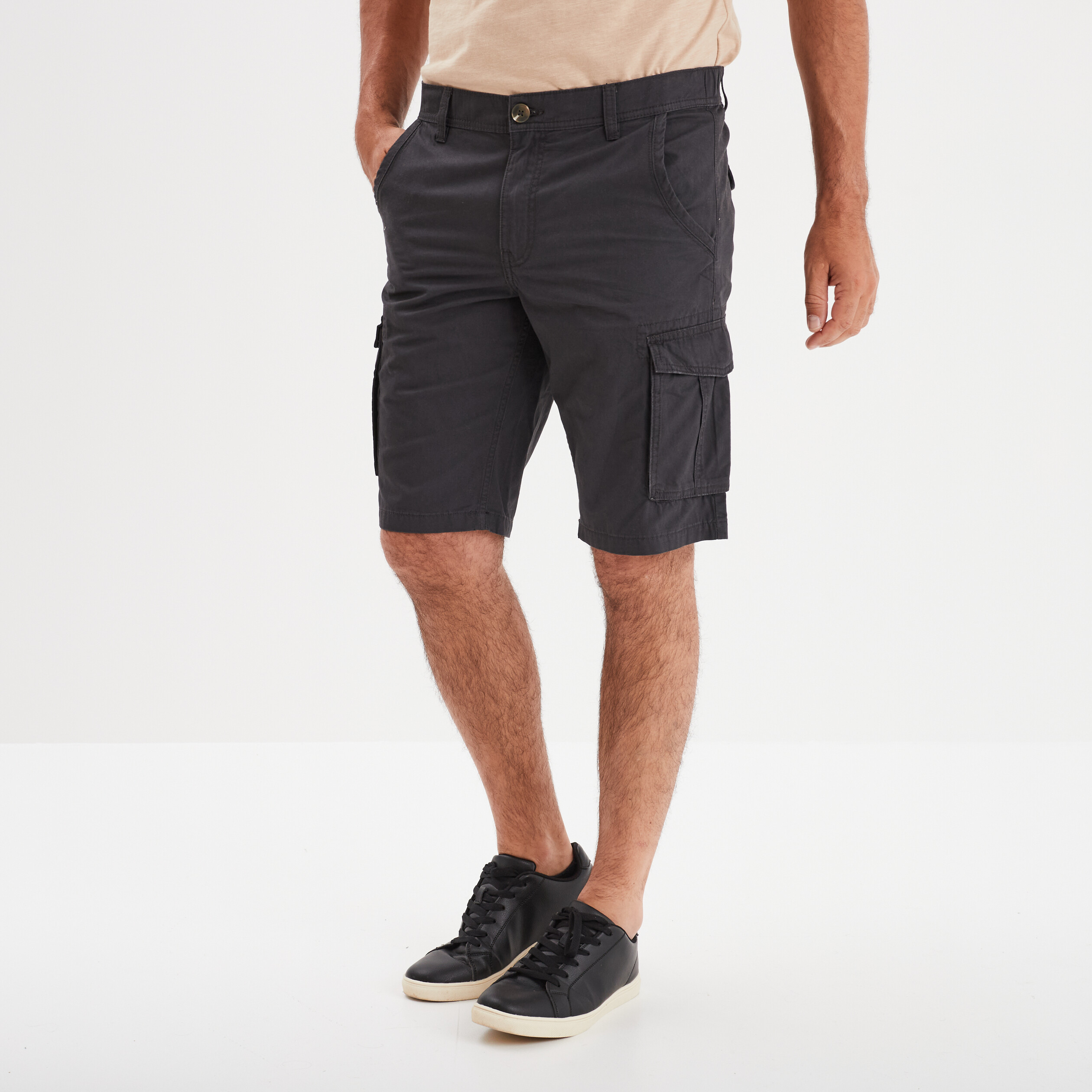 Bermuda short cargo poches &agrave; rabat coton gris fonc&eacute; homme