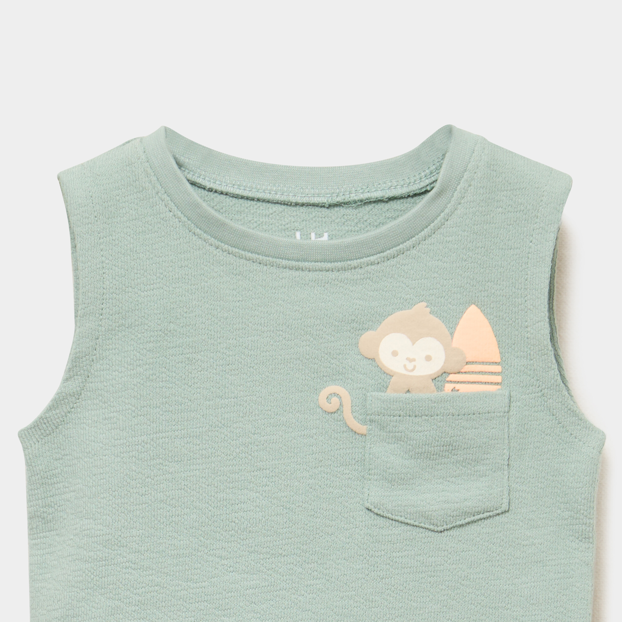 Ensemble 2 pi&egrave;ces d&eacute;bardeur short coton vert kaki b&eacute;b&eacute; gar&ccedil;on