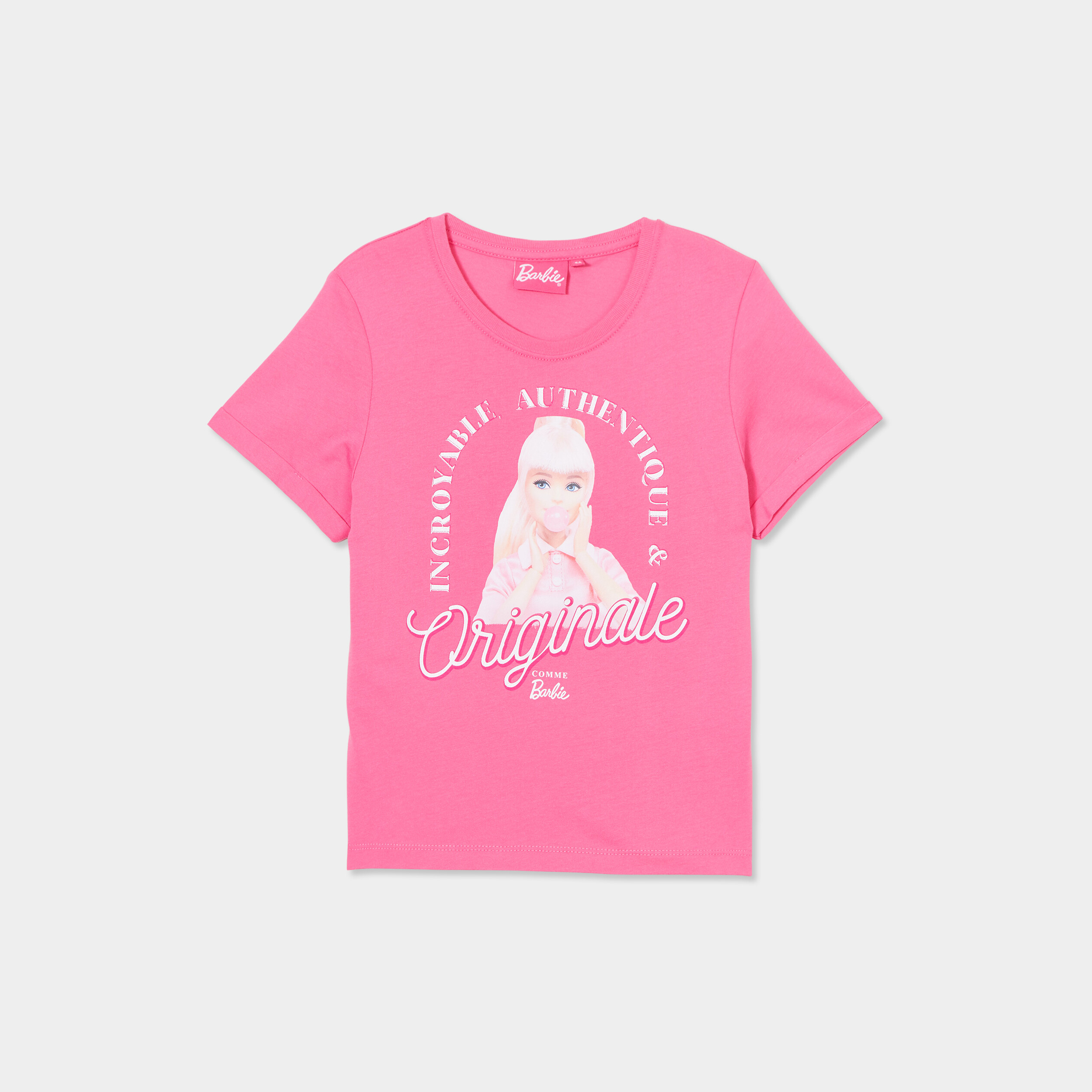 t shirt manches courtes coton barbie rose fushia fille T-shirt manches courtes coton Barbie rose fushia fille