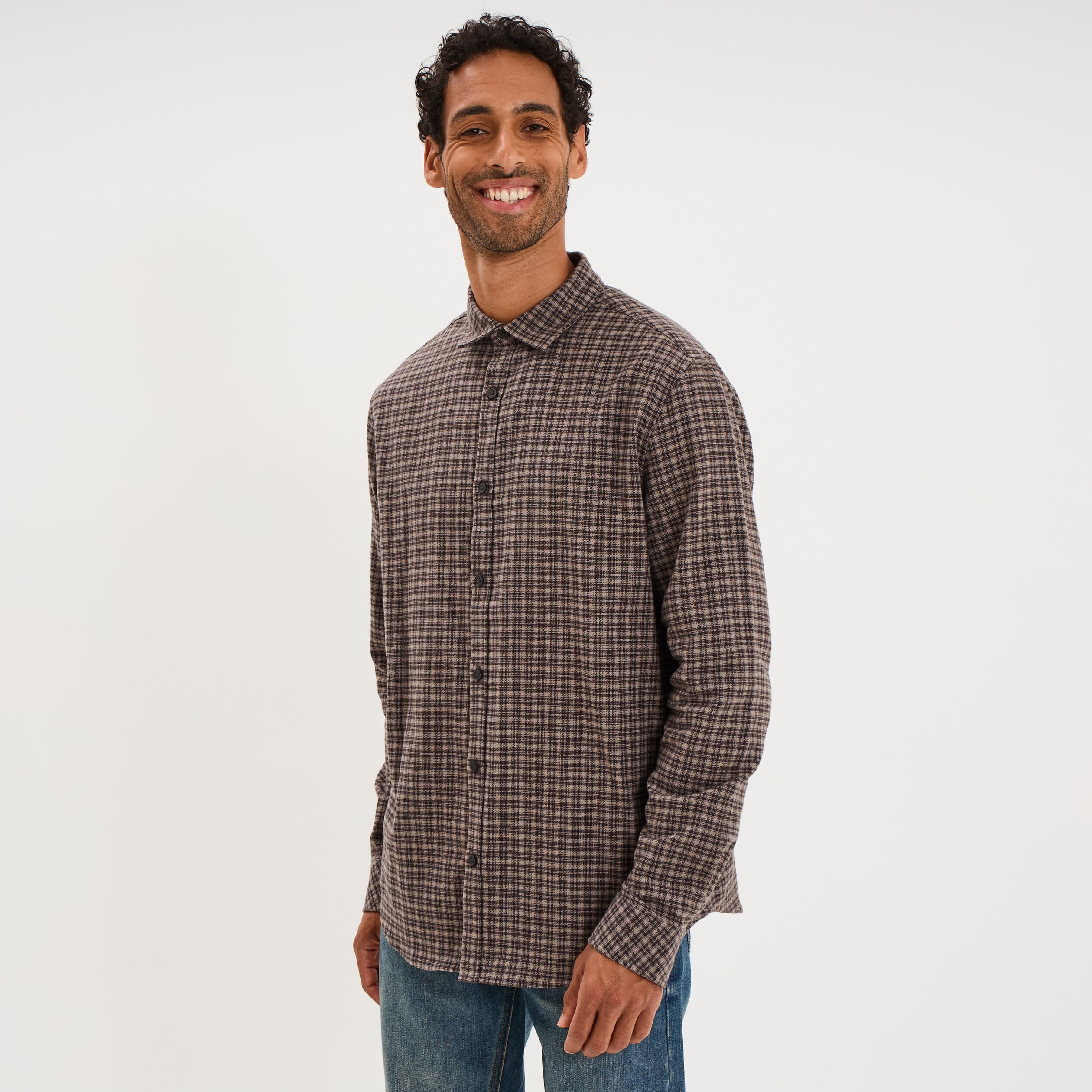 Chemise manches longues coton taupe homme