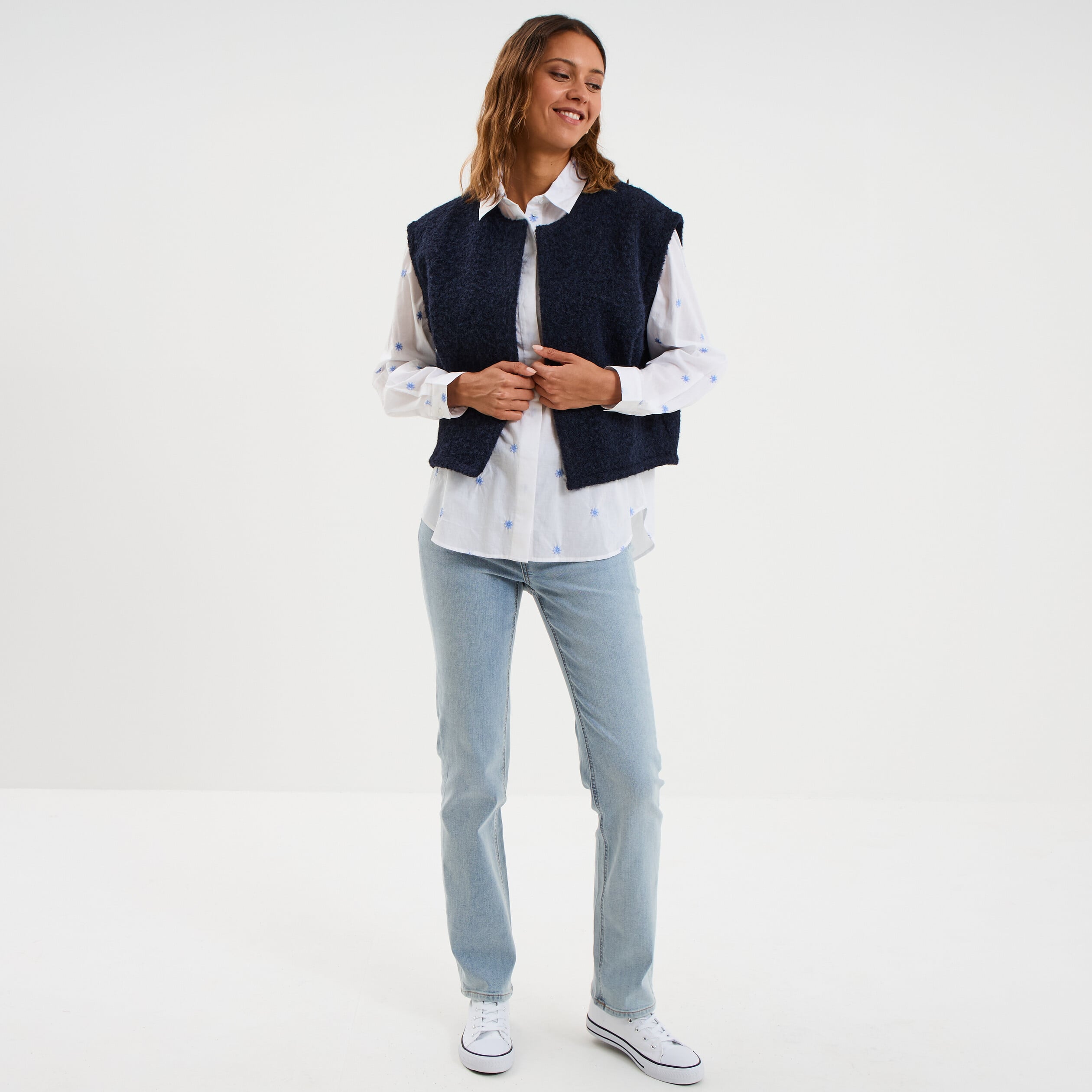 Veste sans manches bleu fonc&eacute; femme