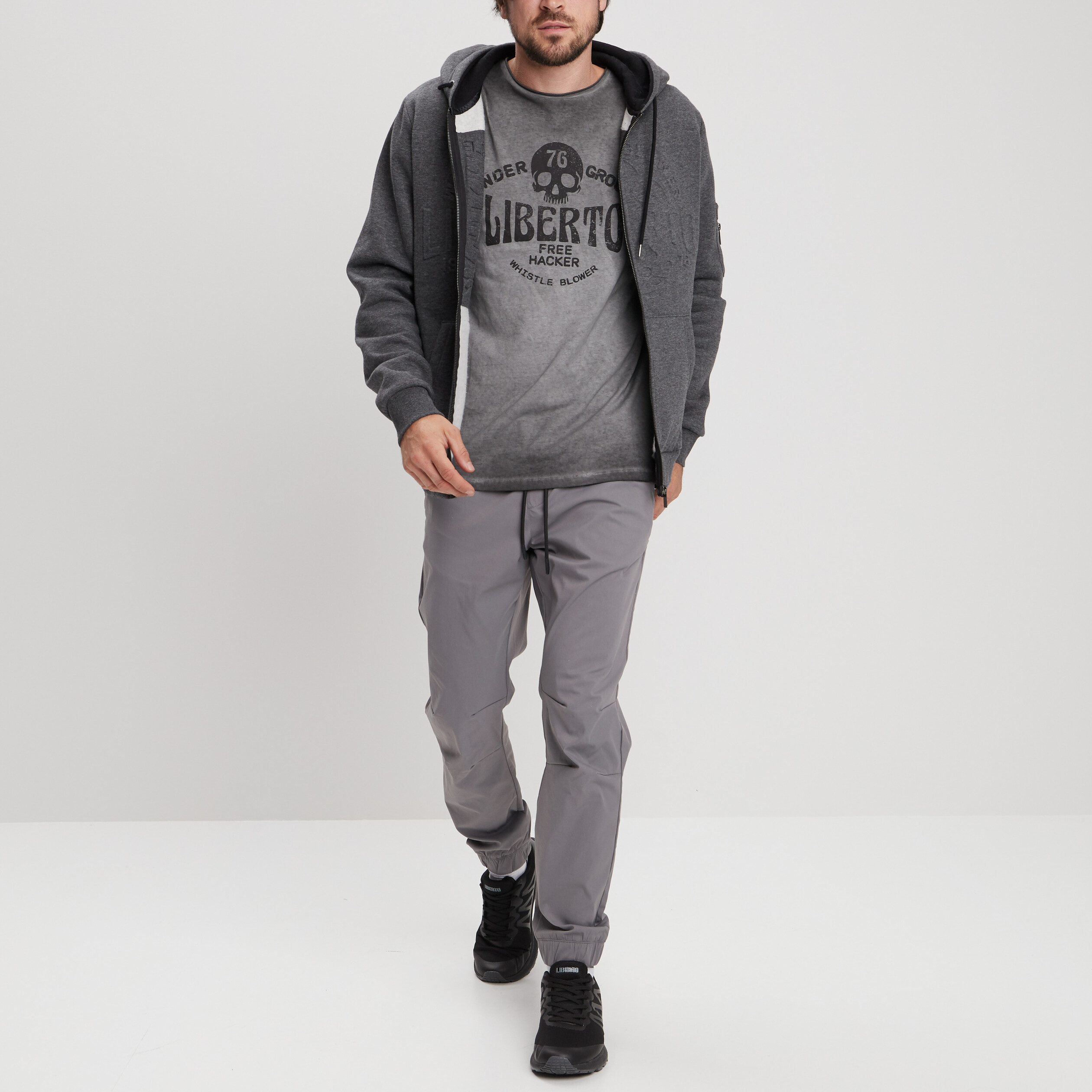 Sweat zippé à capuche Liberto gris foncé homme