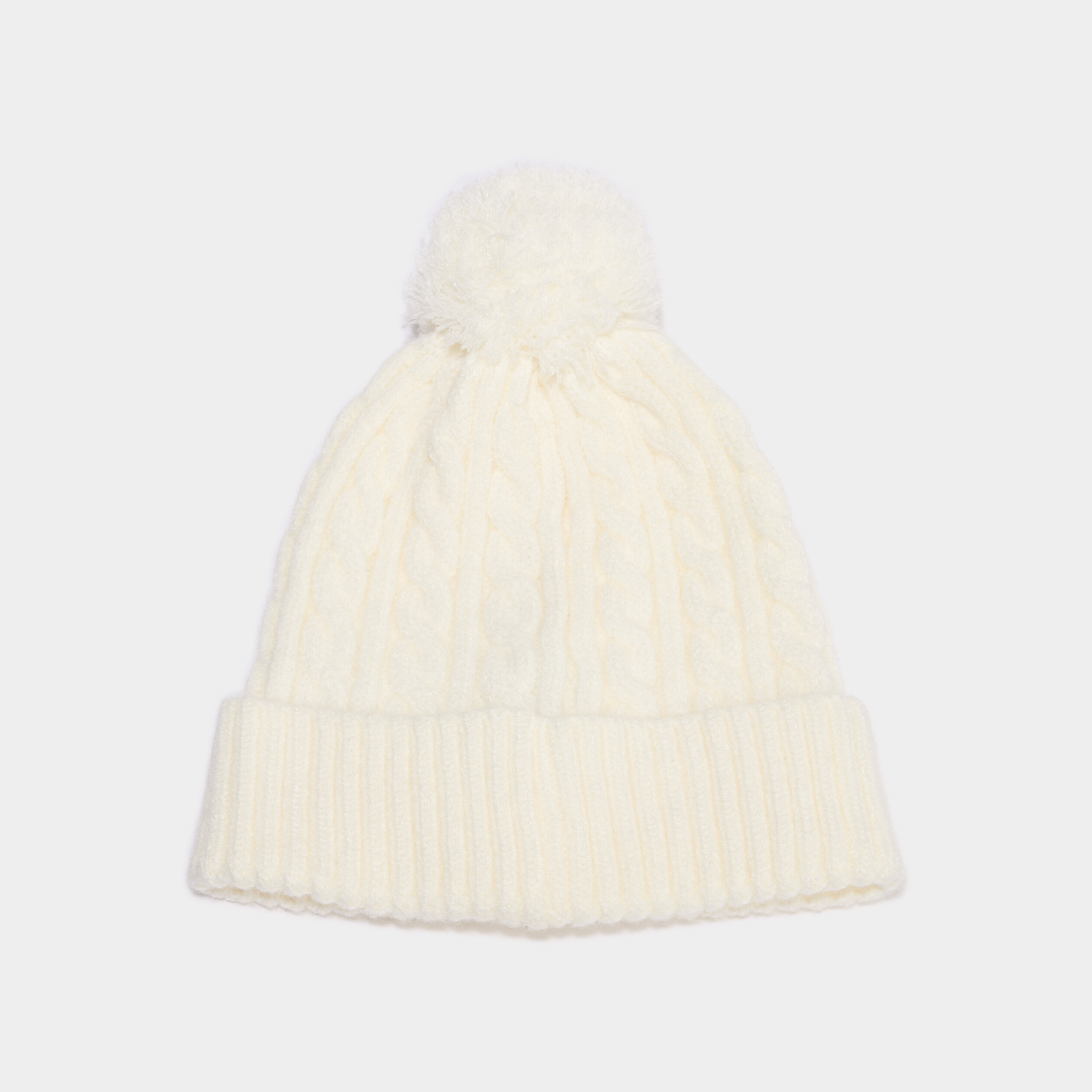 Bonnet &agrave; pompon ivoire fille