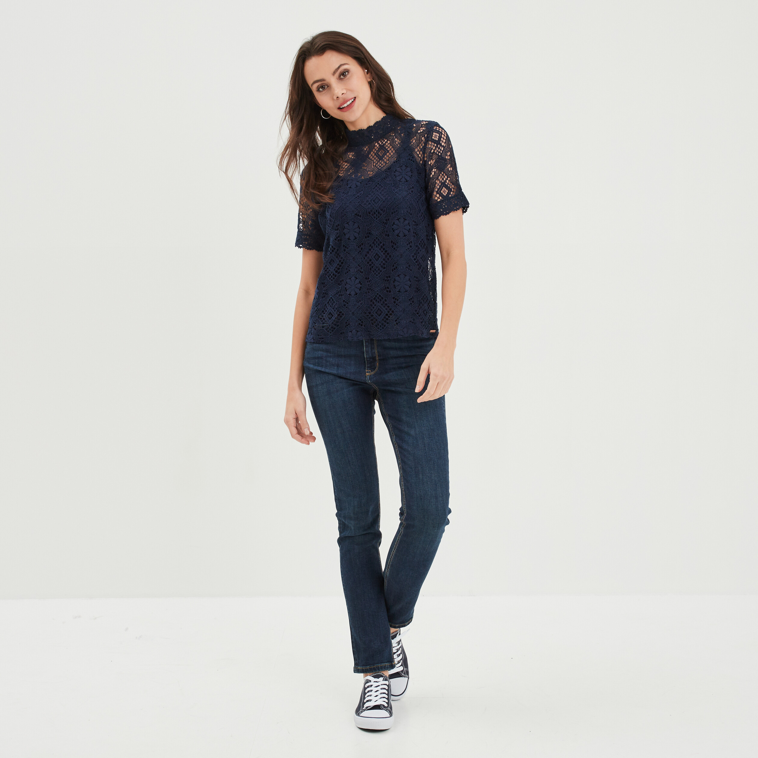 T shirt manches courtes bleu marine femme