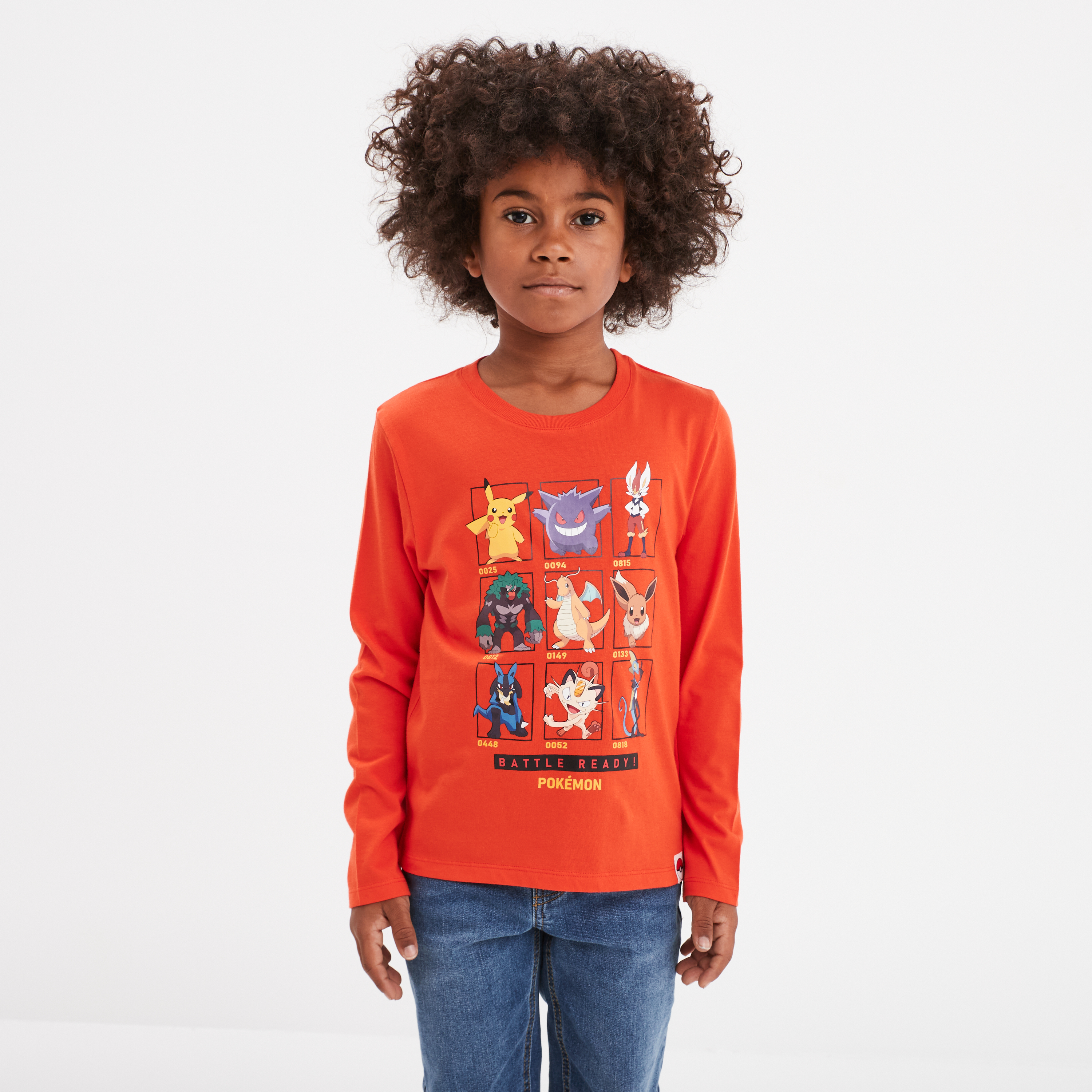 t shirt coton manches longues pokemon orange fonce garcon T-shirt coton manches longues Pokémon orange foncé garçon