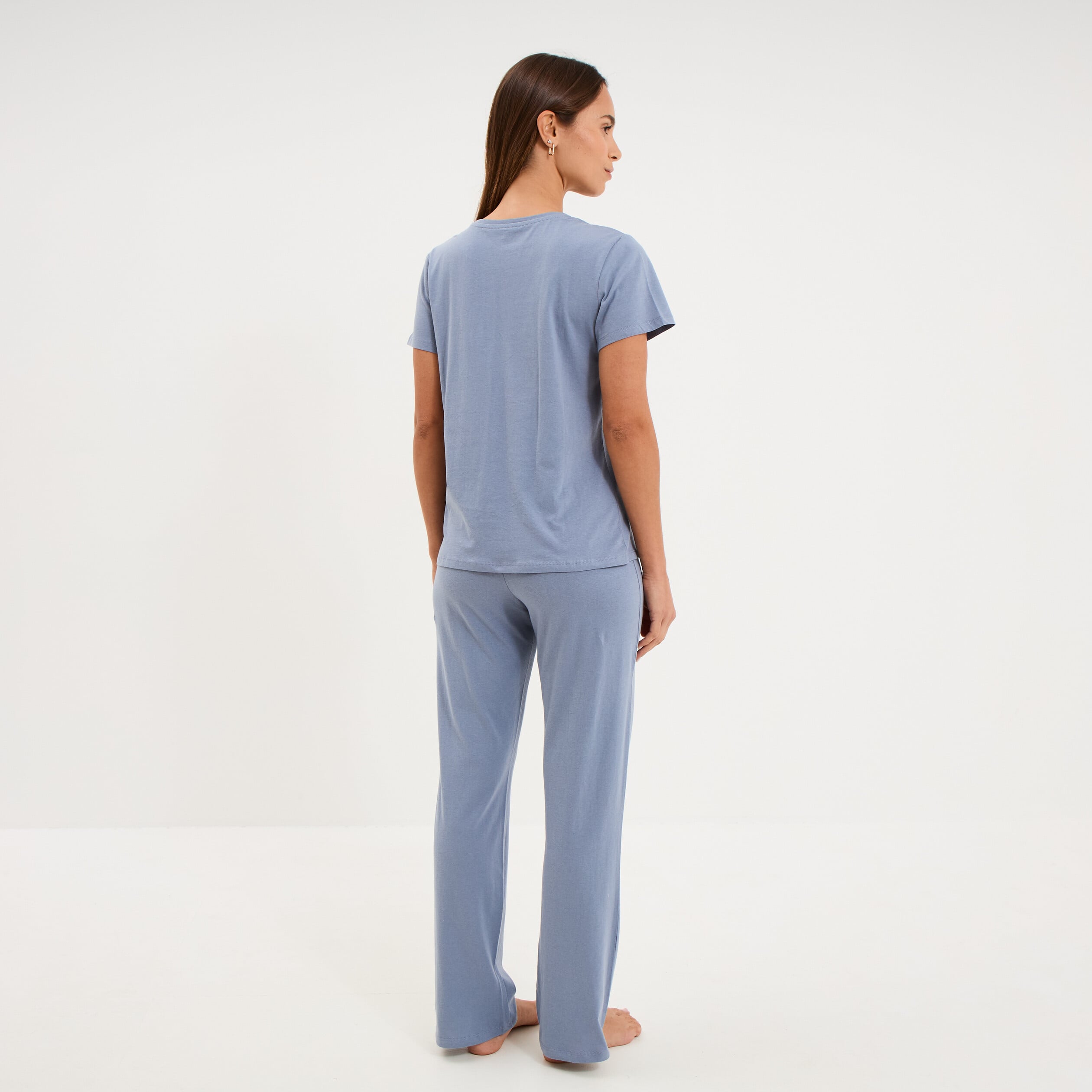 Ensemble pyjama t-shirt pantalon coton bleu gris femme