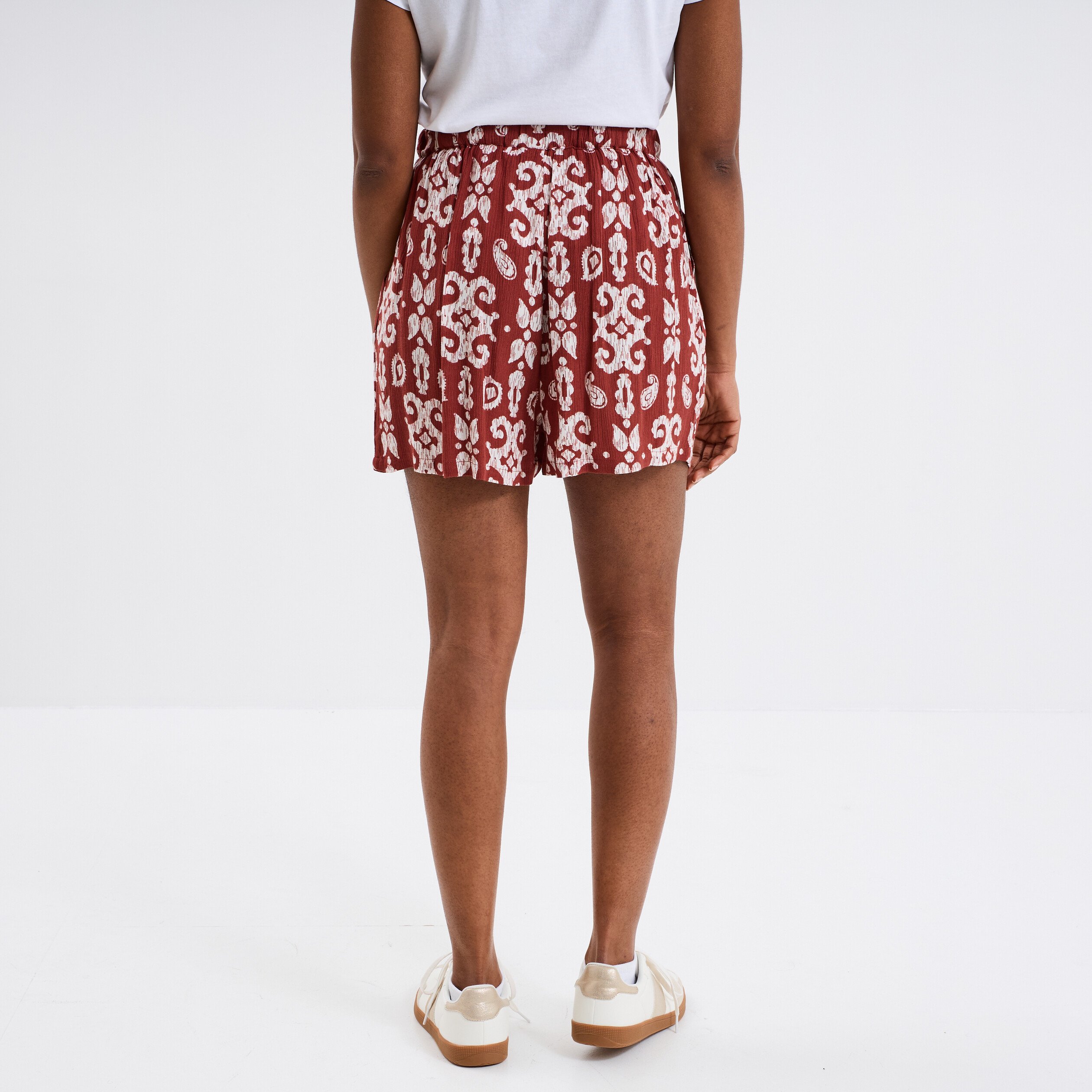 short large crepe avec pampilles terracotta femme Short large crêpe avec pampilles terracotta femme
