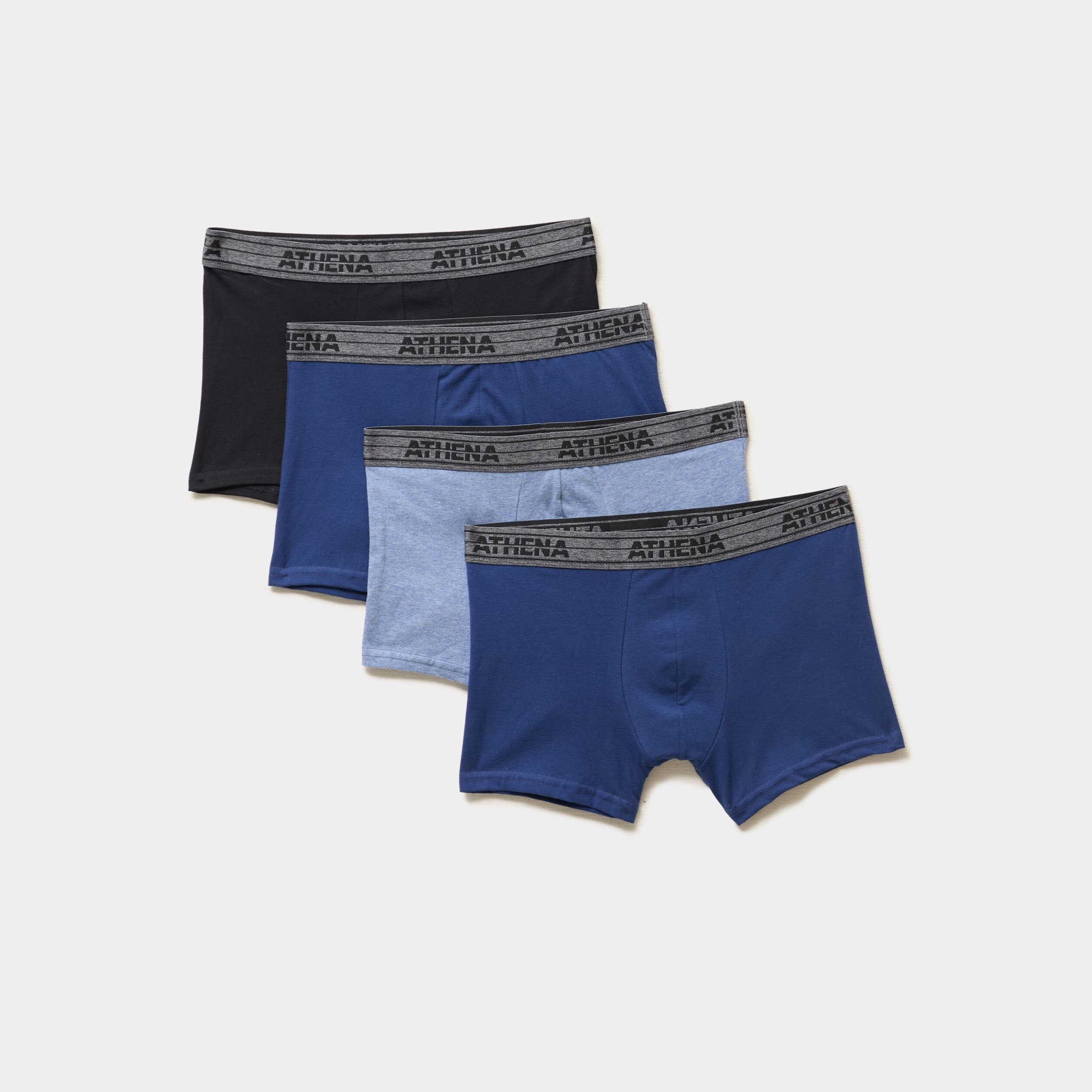 lot 4 boxers coton stretch athena bleu homme Lot 4 boxers coton stretch Athena bleu homme